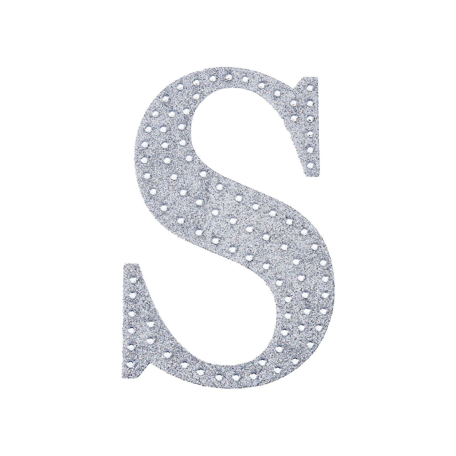 Decorative Rhinestone Alphabet "S" Letter Stickers, Glitter Adhesive Craft Letters Silver DIY Sparkle Embellishments 4"