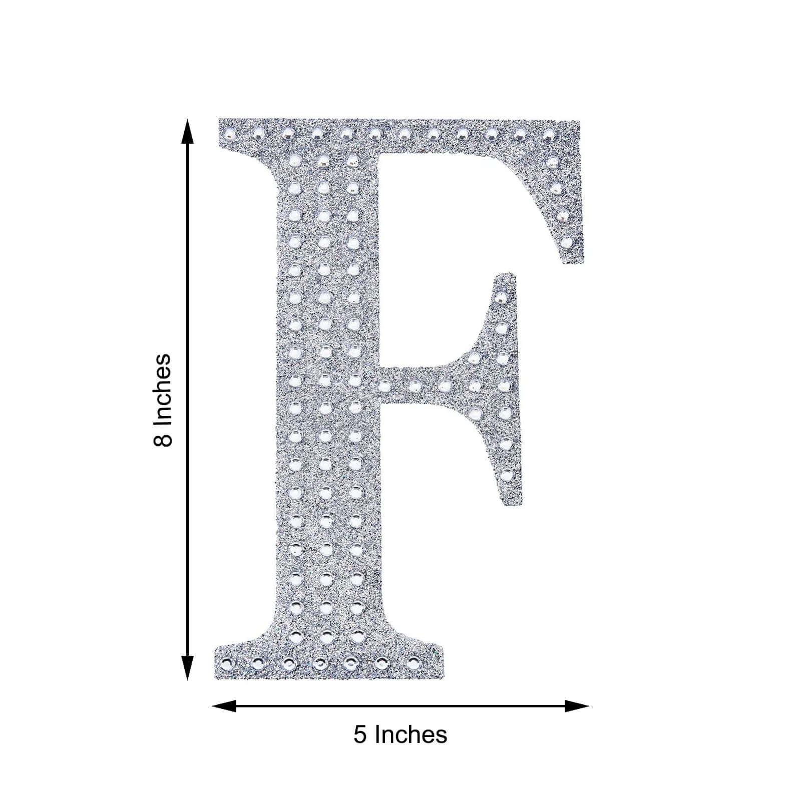 Decorative Rhinestone Alphabet "F" Letter Stickers, Glitter Adhesive Craft Letters Silver DIY Sparkle Embellishments 8"