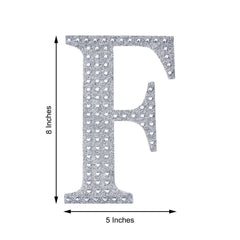 Decorative Rhinestone Alphabet "F" Letter Stickers, Glitter Adhesive Craft Letters Silver DIY Sparkle Embellishments 8"