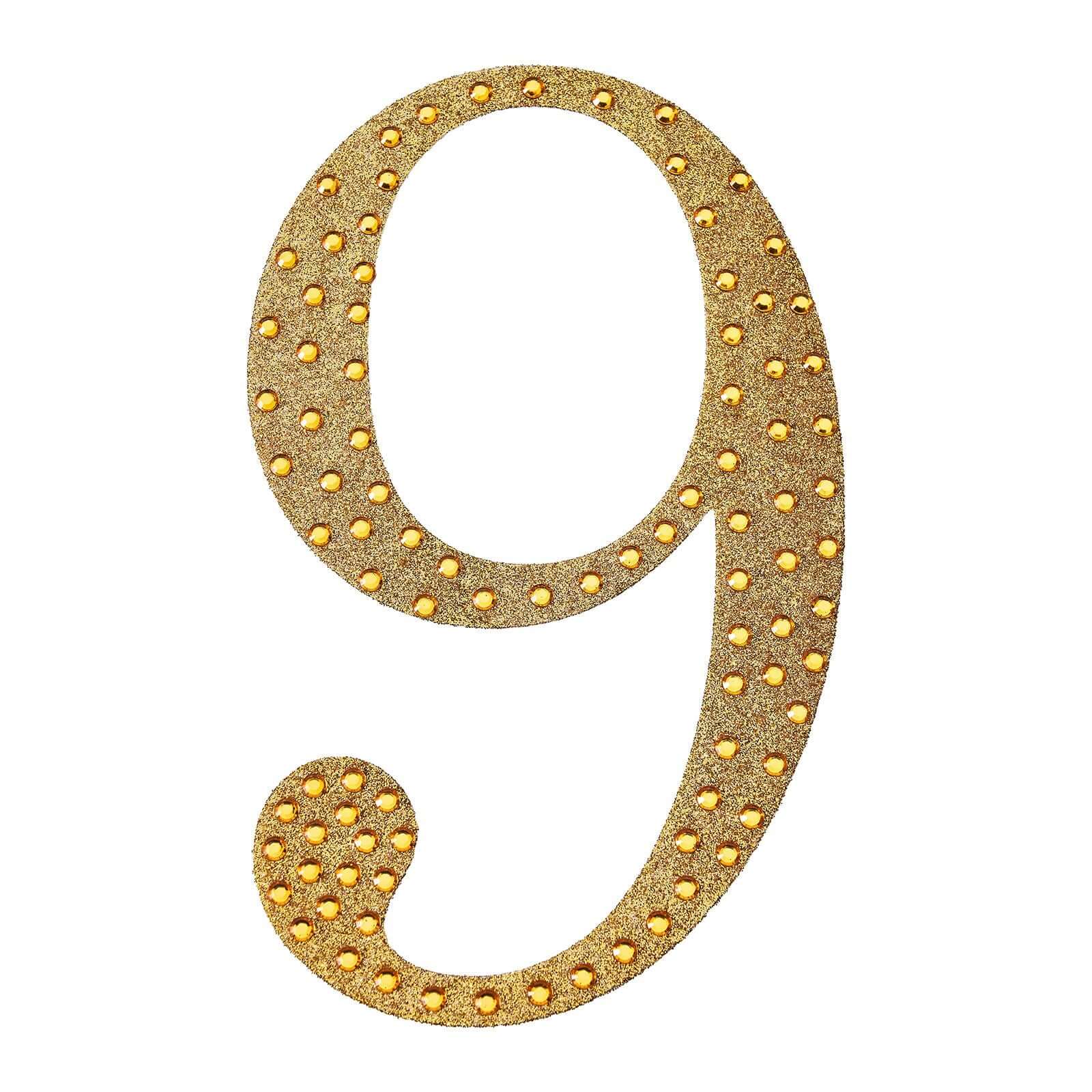 Decorative Rhinestone Number "9" Stickers, Glitter Adhesive Craft Numbers Gold DIY Sparkle Embellishments 8"