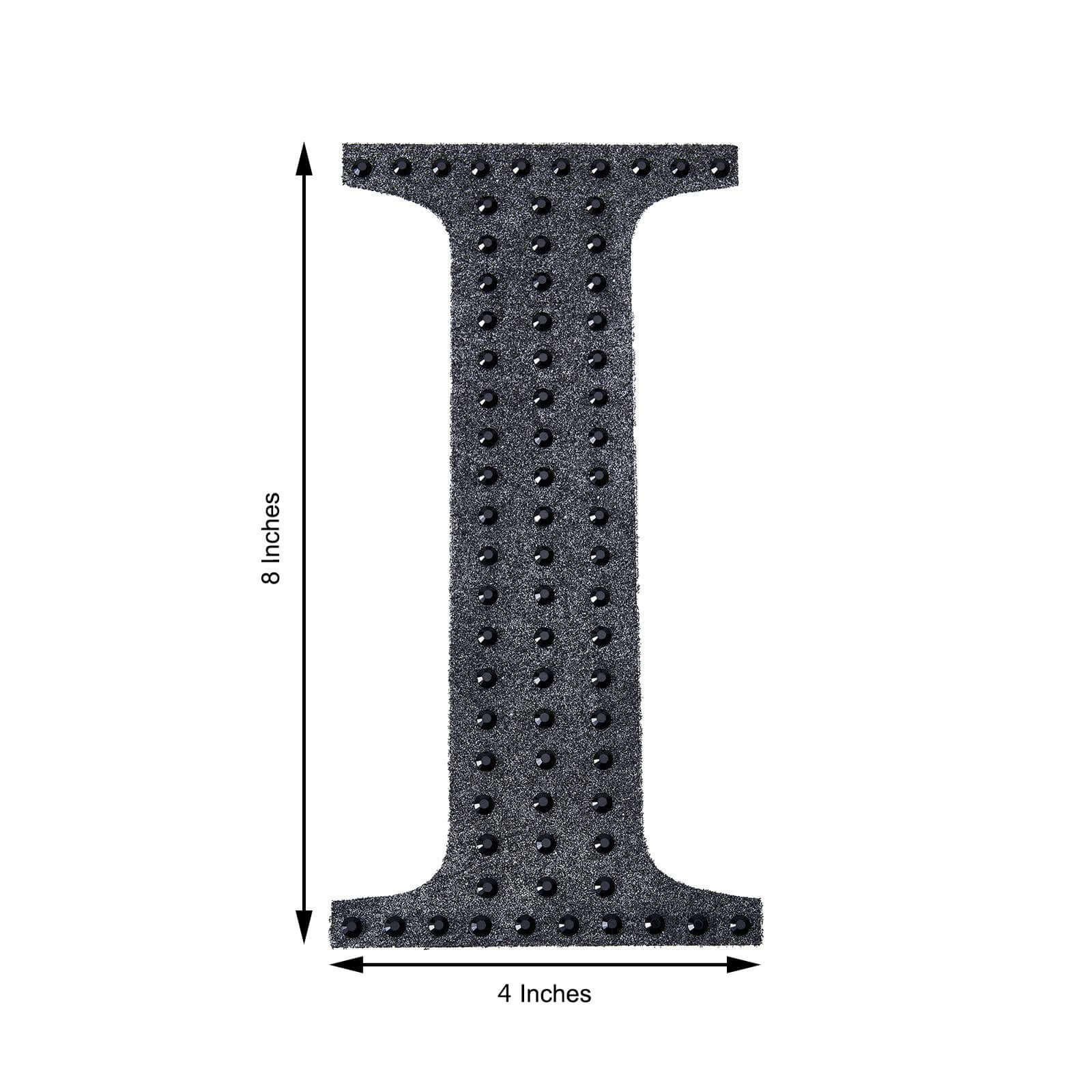 Decorative Rhinestone Alphabet "I" Letter Stickers, Glitter Adhesive Craft Letters Black DIY Sparkle Embellishments 8"