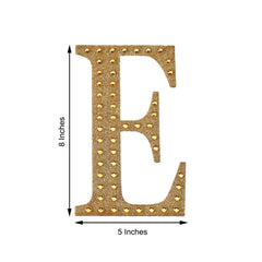 Decorative Rhinestone Alphabet "E" Letter Stickers, Glitter Adhesive Craft Letters Gold DIY Sparkle Embellishments 8"