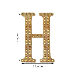 Decorative Rhinestone Alphabet "H" Letter Stickers, Glitter Adhesive Craft Letters Gold DIY Sparkle Embellishments 4"