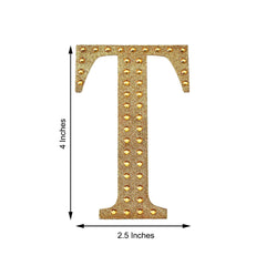 Decorative Rhinestone Alphabet "T" Letter Stickers, Glitter Adhesive Craft Letters Gold DIY Sparkle Embellishments 4"