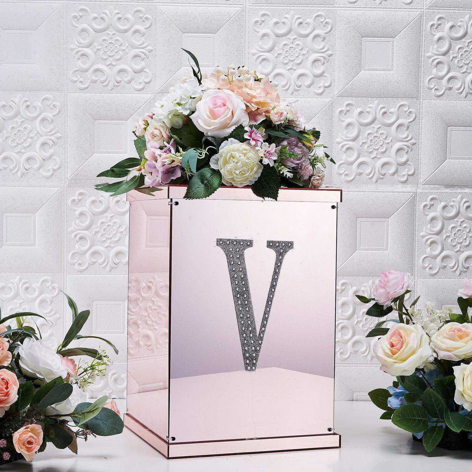 Decorative Rhinestone Alphabet "V" Letter Stickers, Glitter Adhesive Craft Letters Silver DIY Sparkle Embellishments 8"
