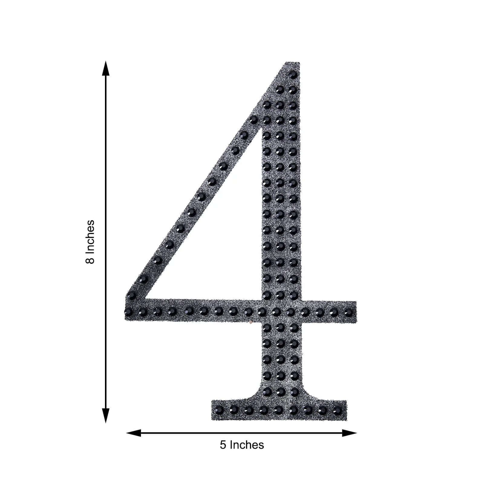 Decorative Rhinestone Number "4" Stickers, Glitter Adhesive Craft Numbers Black DIY Sparkle Embellishments 8"