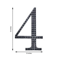 Decorative Rhinestone Number "4" Stickers, Glitter Adhesive Craft Numbers Black DIY Sparkle Embellishments 8"