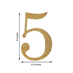Decorative Rhinestone Number "5" Stickers, Glitter Adhesive Craft Numbers Gold DIY Sparkle Embellishments 8"