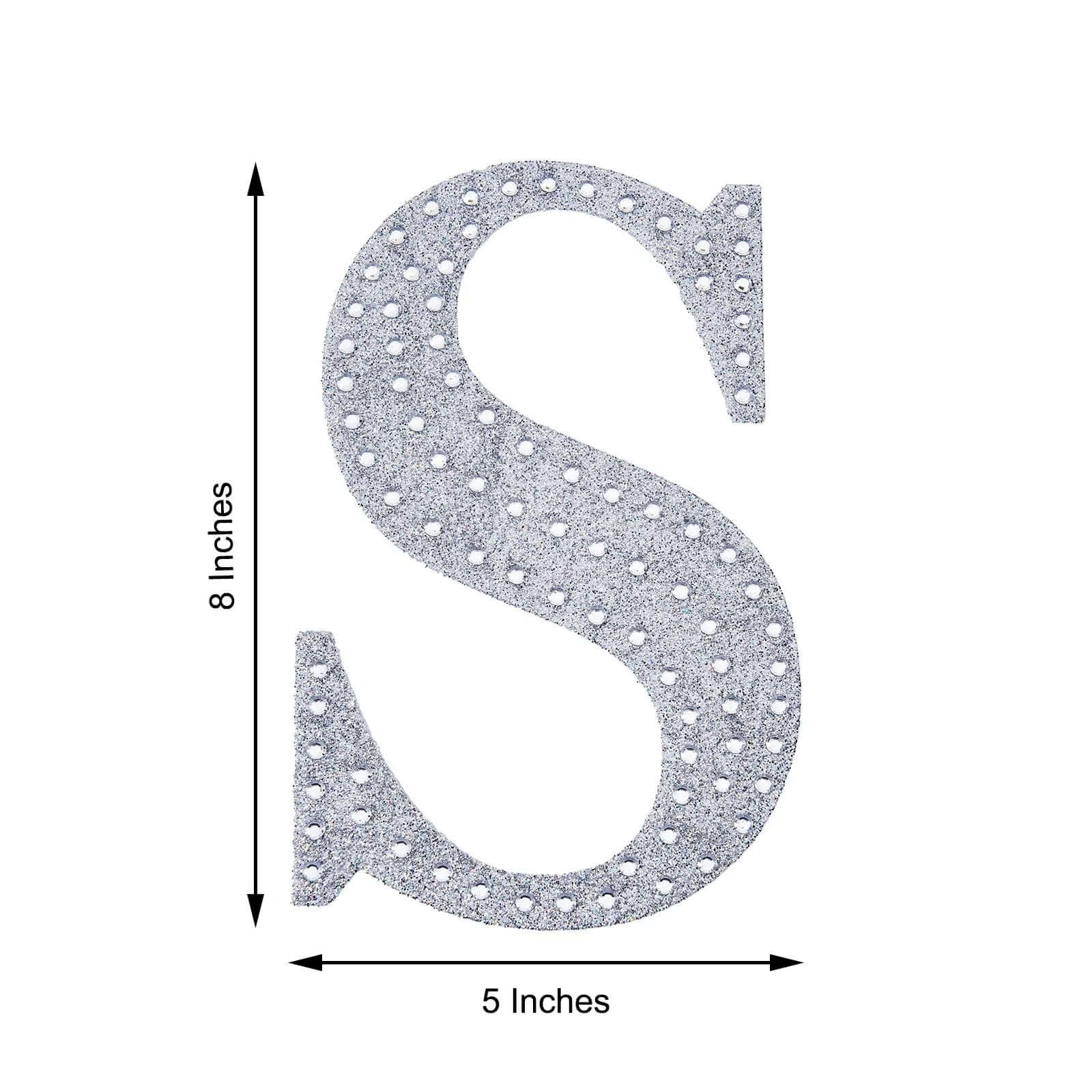 Decorative Rhinestone Alphabet "S" Letter Stickers, Glitter Adhesive Craft Letters Silver DIY Sparkle Embellishments 8"