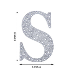 Decorative Rhinestone Alphabet "S" Letter Stickers, Glitter Adhesive Craft Letters Silver DIY Sparkle Embellishments 8"