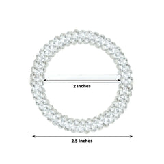 20 Pack Diamond Round Chair Sash Band Buckle Pins Silver - Timeless Rhinestone Napkin Rings 2.5"