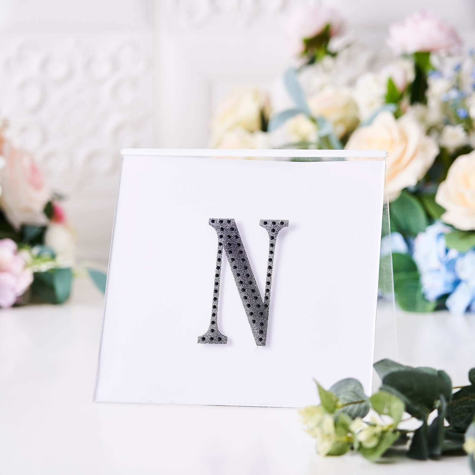 Decorative Rhinestone Alphabet "N" Letter Stickers, Glitter Adhesive Craft Letters Black DIY Sparkle Embellishments 4"