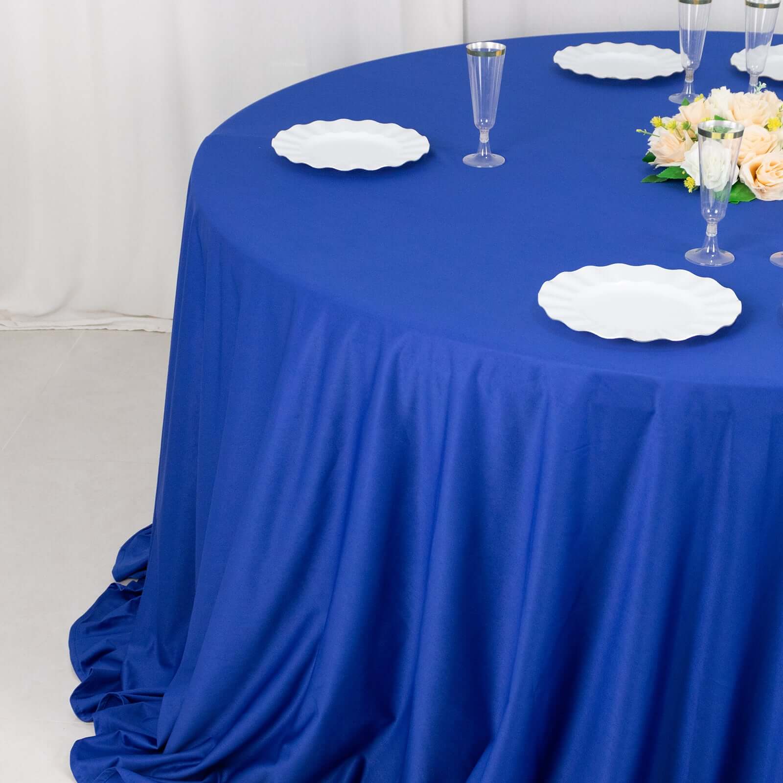 Scuba Round 132" Tablecloth Royal Blue - Wrinkle Free & Stain Resistant Seamless Table Cover