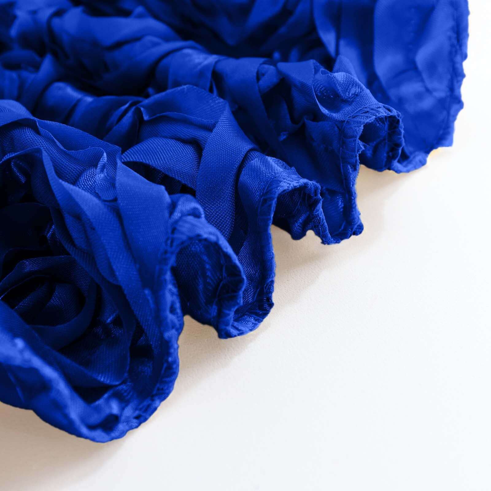 Satin 90"x156" Rectangle Tablecloth Royal Blue - Grandiose 3D Rosette Table Cover with Seamless Finish