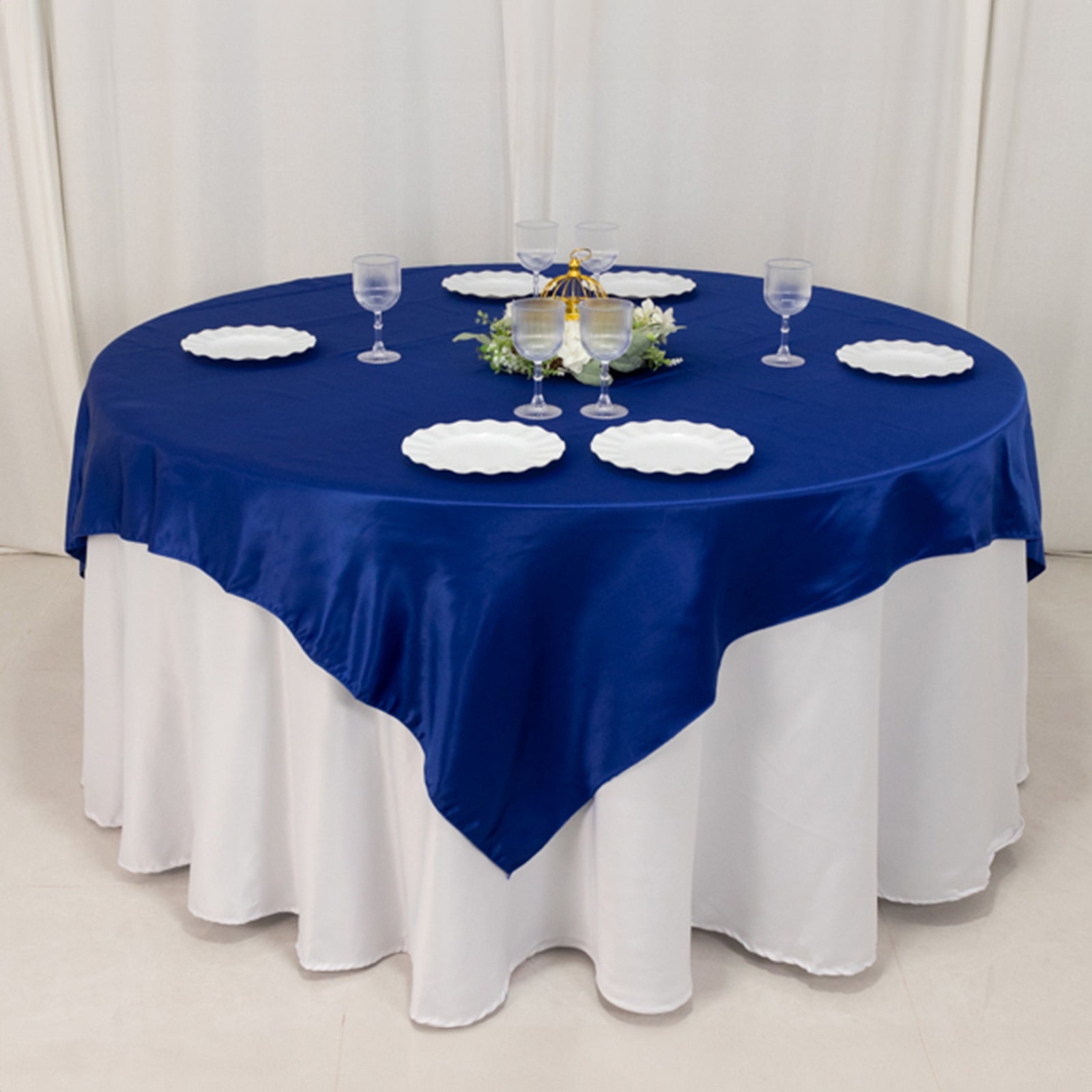 Lamour Satin 72"x72" Table Overlay Square Tablecloth Royal Blue - Smooth Finish Table Topper