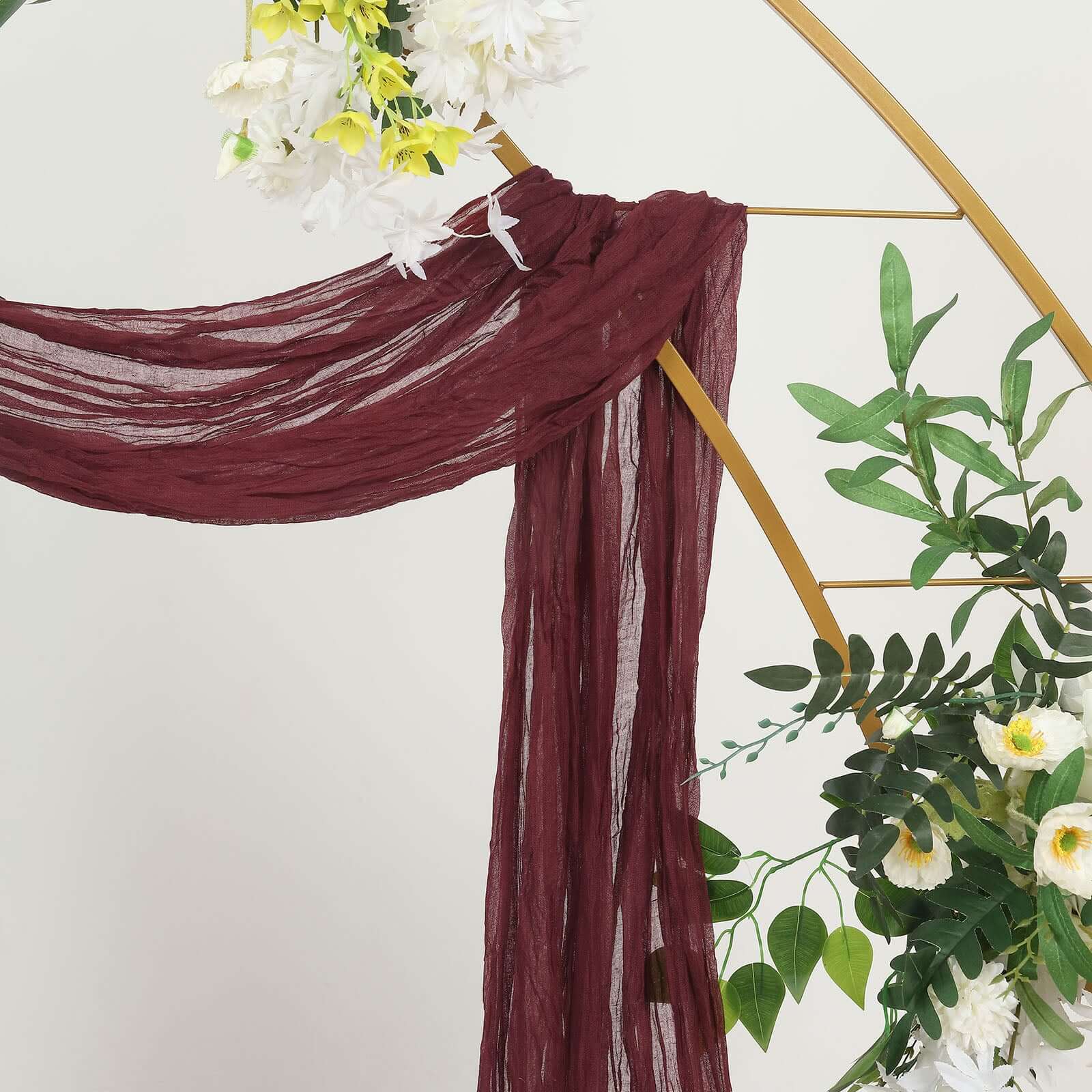 20ft Burgundy Gauze Cheesecloth Fabric Wedding Arch Drapery, Window Scarf Valance, Boho Decor Arbor Curtain Panel