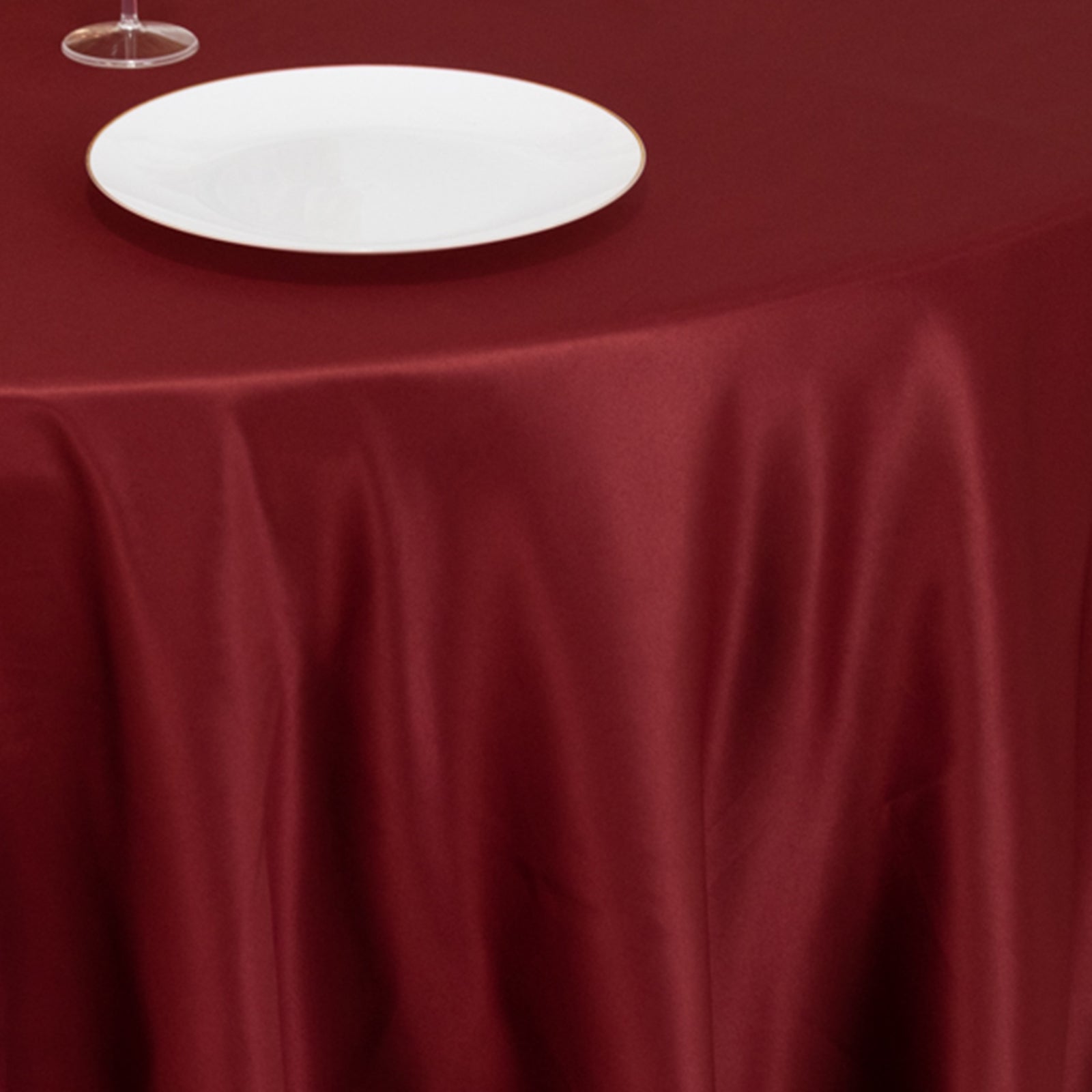 Lamour Satin 120" Round Tablecloth Burgundy - Seamless Table Cover with Soft Tempered Sheen
