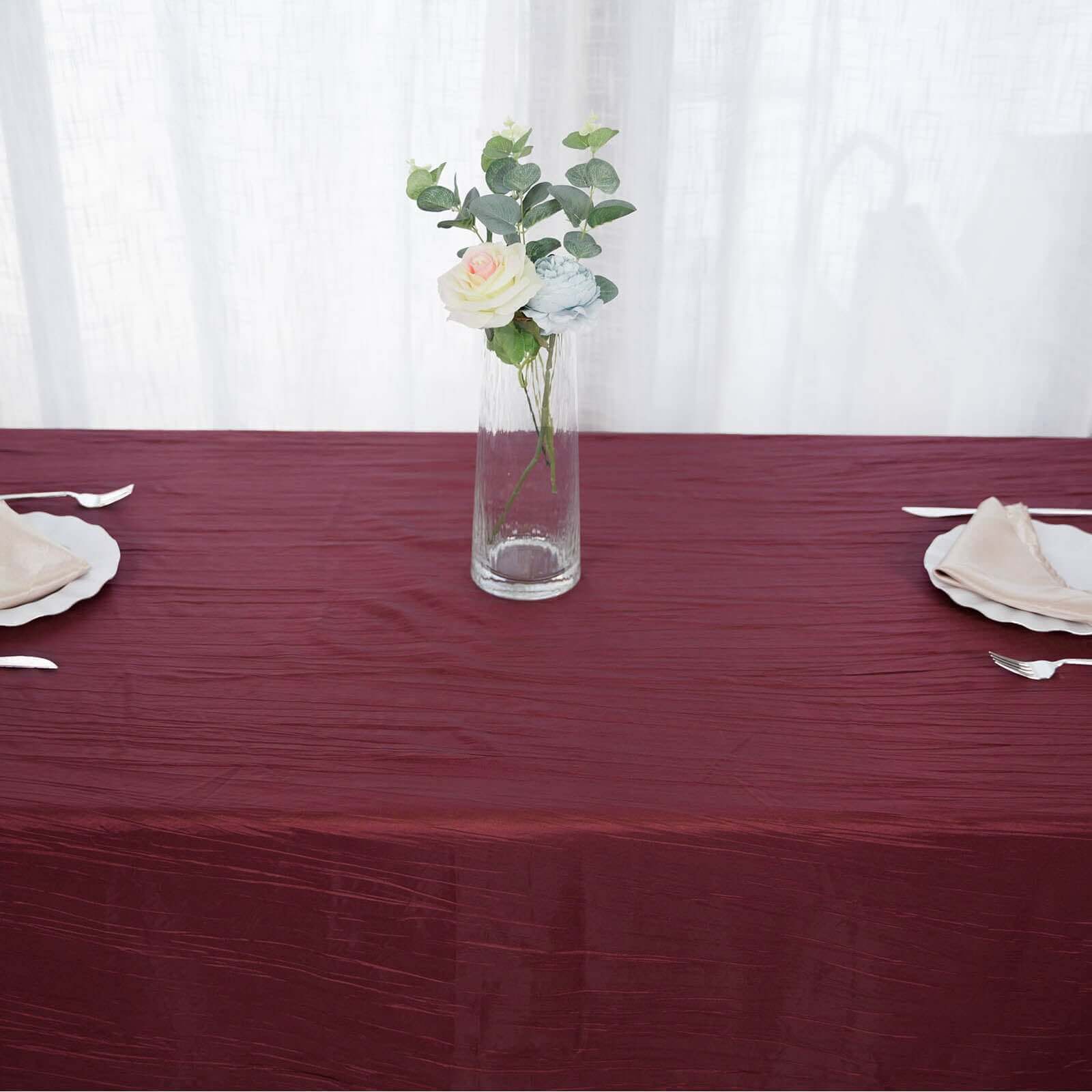 Taffeta 90"x156" Rectangle Tablecloth Burgundy - Accordion Crinkle Seamless Table Cover