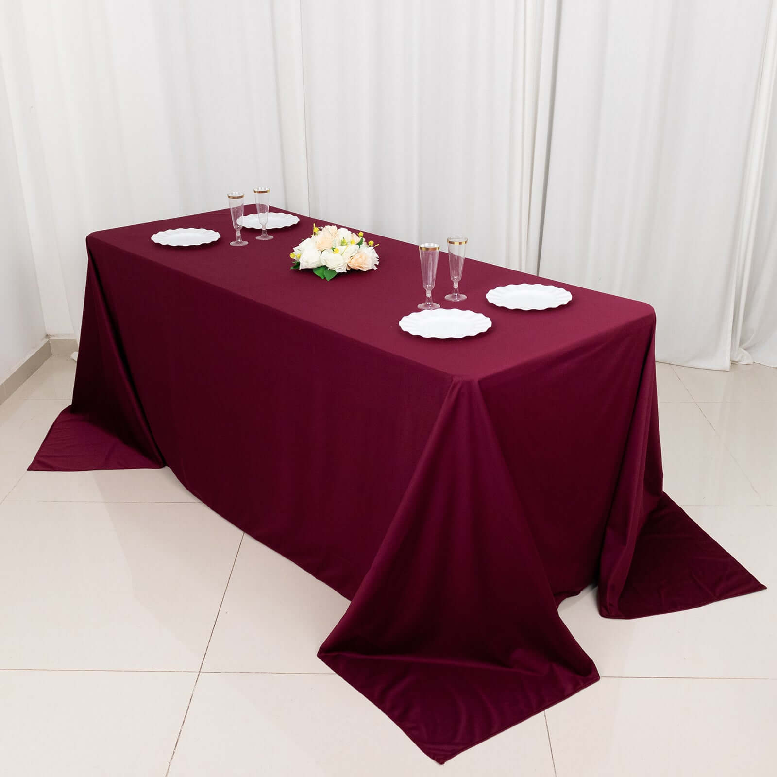 Scuba Rectangular 90"x132" Tablecloth Burgundy - Wrinkle Free, Stain Resistant & Seamless Table Cover