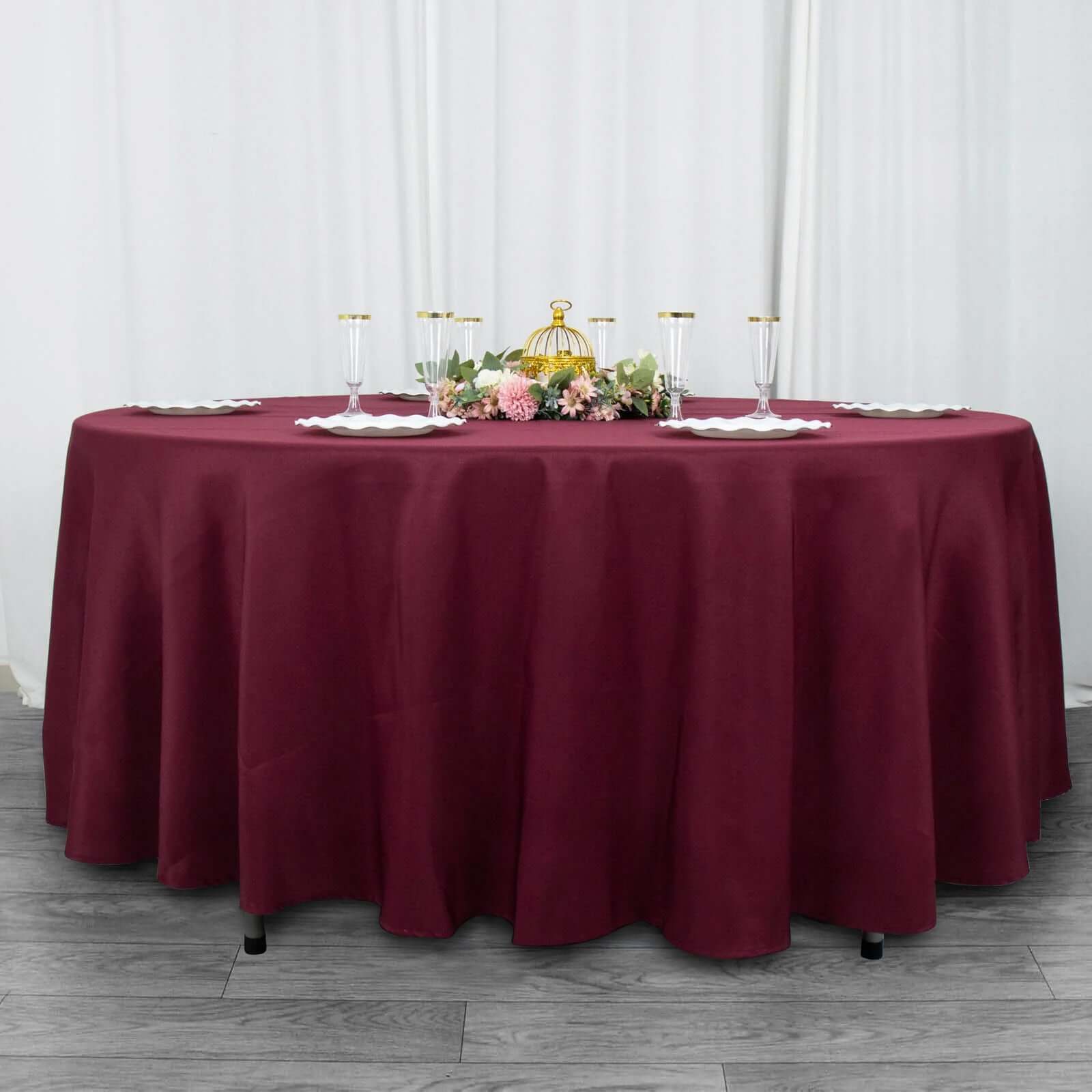 Premium Polyester 108" Round Tablecloth Burgundy - Wrinkle-Resistant 220GSM Table Cover