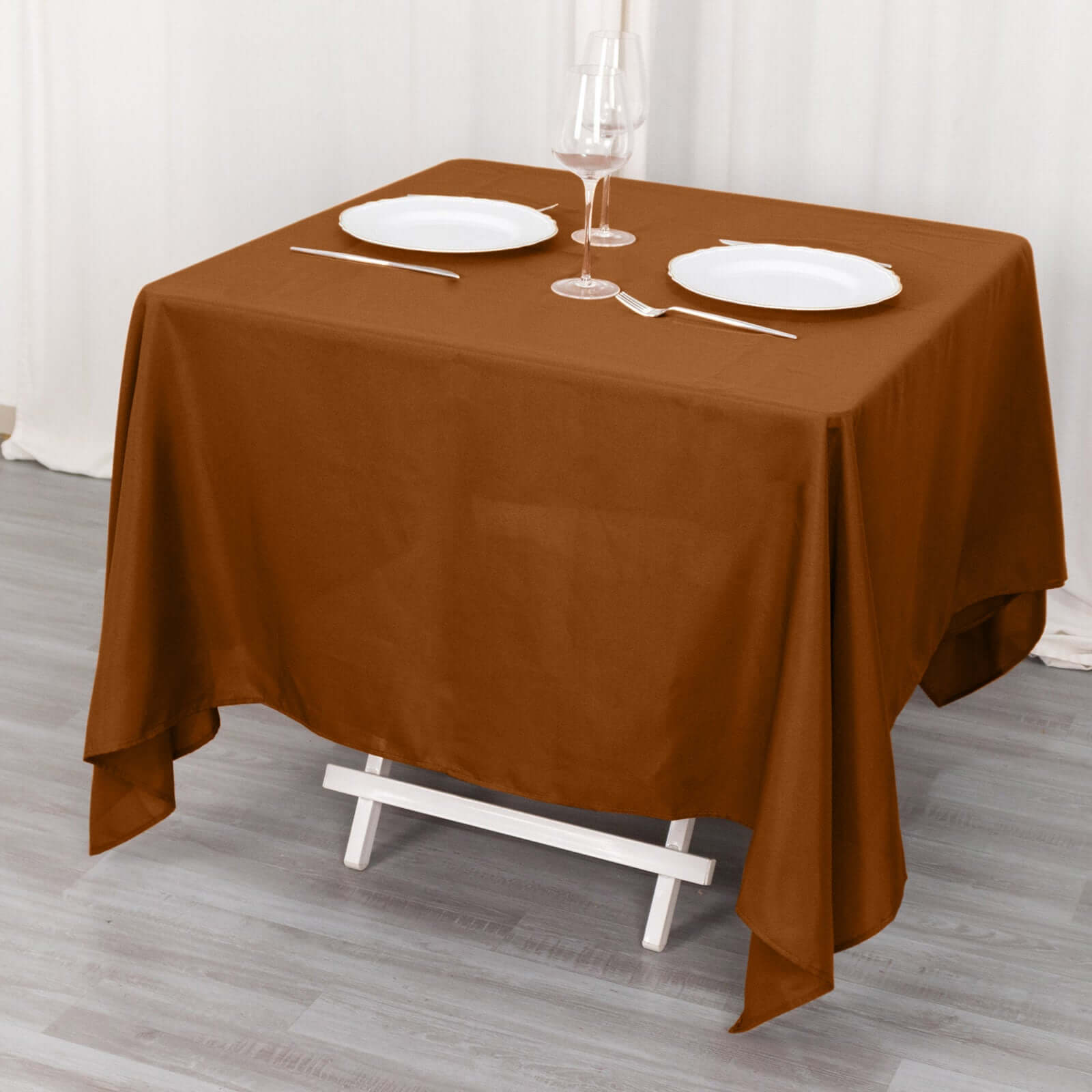 Polyester Square 70"x70" Tablecloth Cinnamon Brown - Wrinkle-Resistant & Durable Table Cover