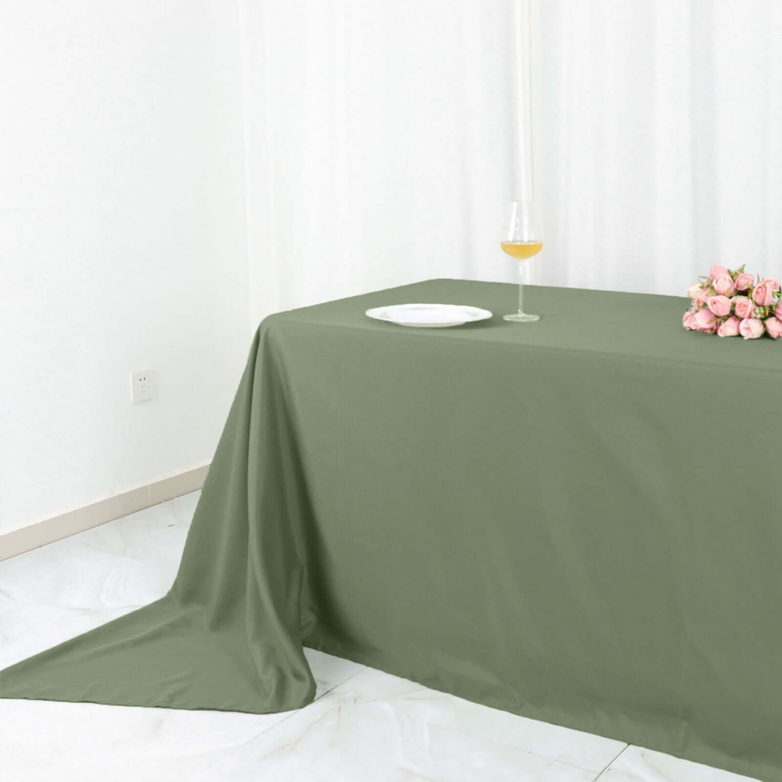 Polyester 90"x156" Rectangle Tablecloth Dusty Sage Green - Seamless Wrinkle-Resistant Table Cover