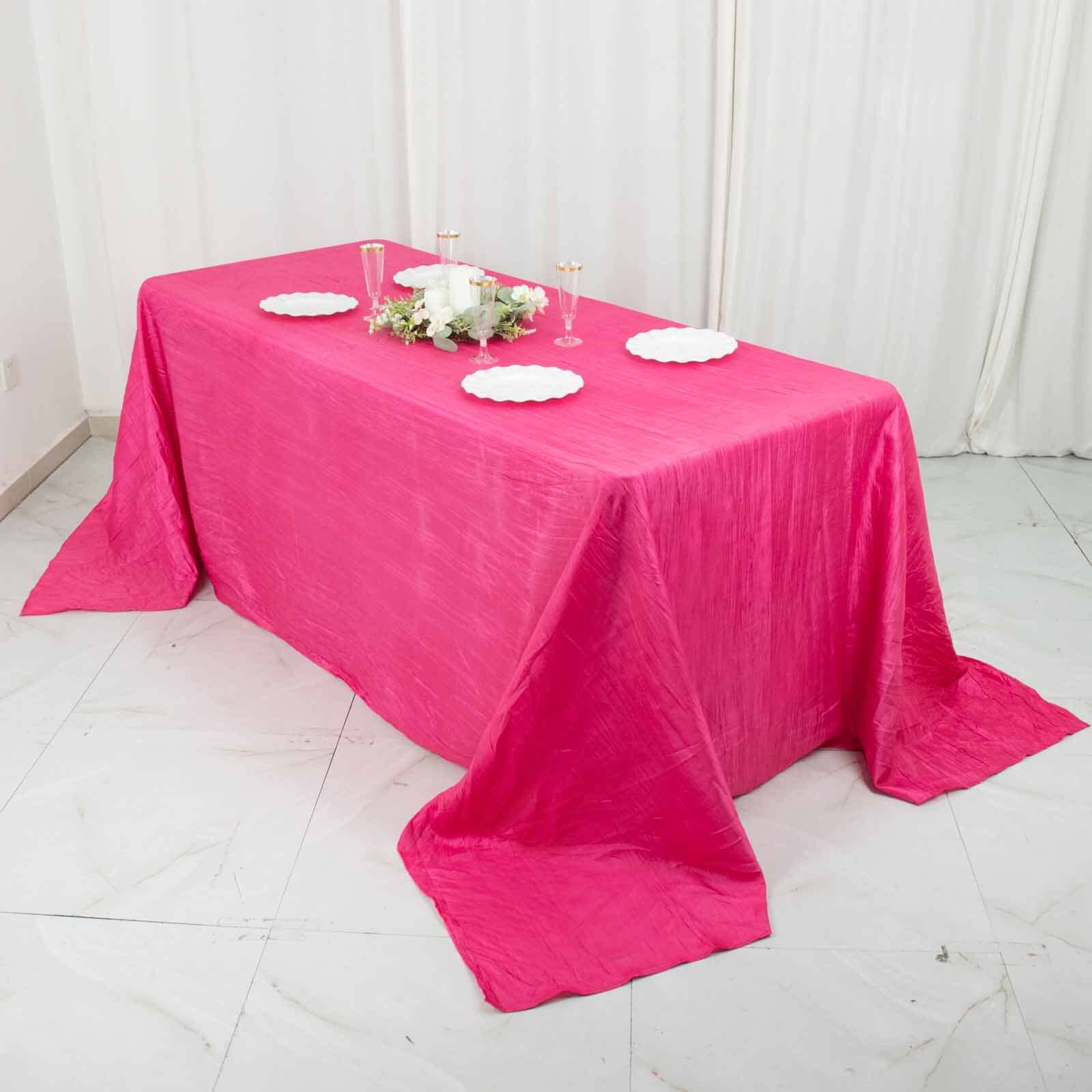 Taffeta 90"x132" Rectangle Tablecloth Fuchsia - Seamless Accordion Crinkle Table Cover