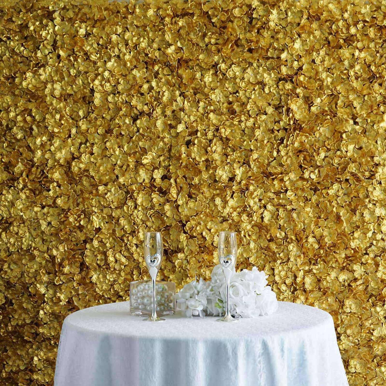 11 Sq ft. Gold UV Protected Hydrangea Flower Wall Mat Backdrop - 4 Artificial Panels