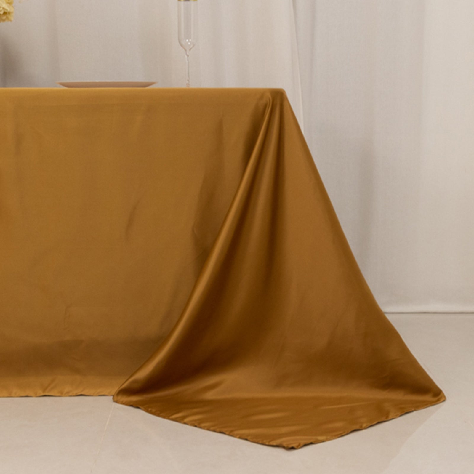 Lamour Satin 90"x132" Rectangle Tablecloth Gold - Soft & Silk-Like Seamless Table Cover for Weddings & Parties