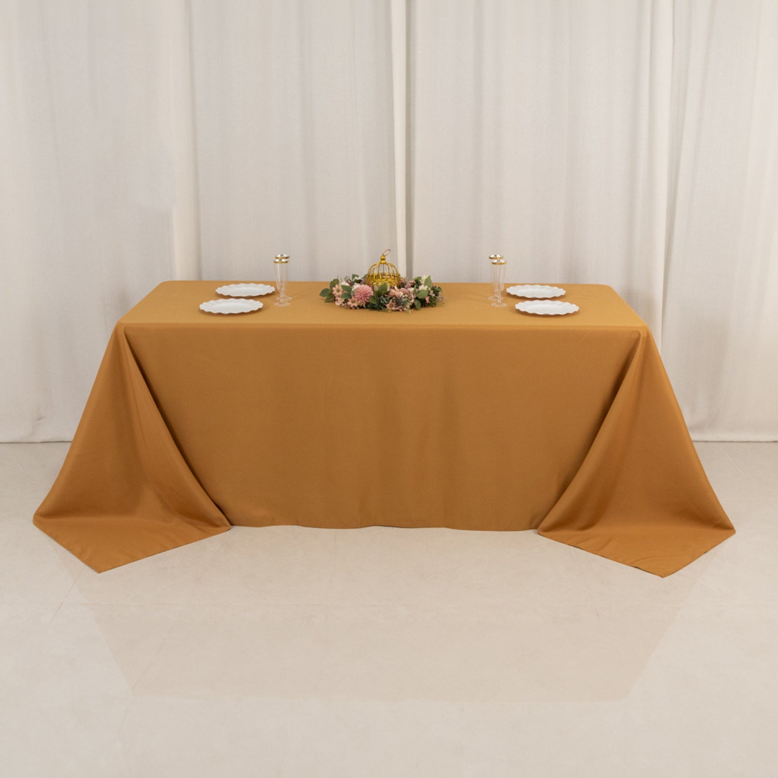 Premium Polyester 90"x132" Rectangle Tablecloth Gold - Seamless 220GSM Stain-Resistant Design for Luxurious Events