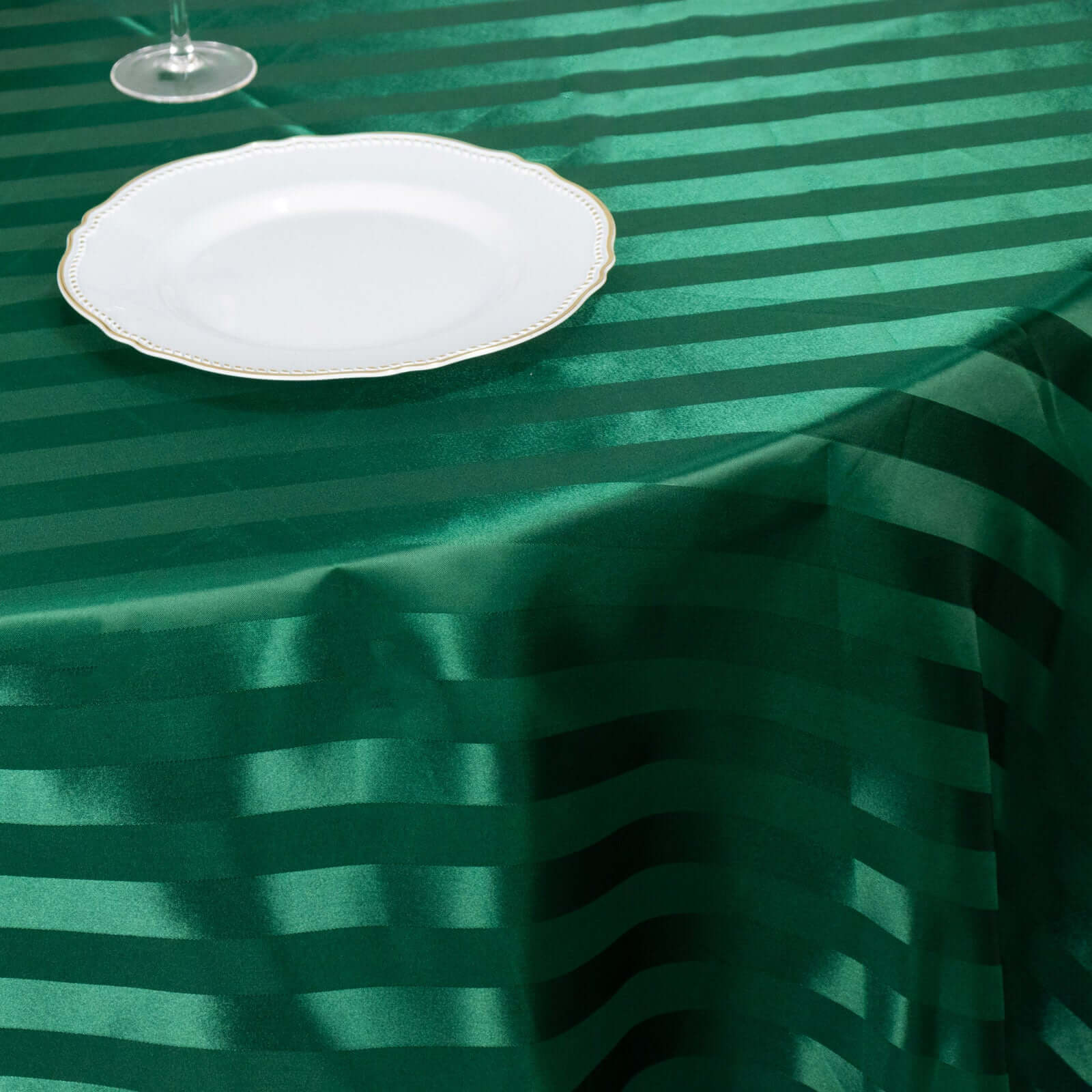 Satin Striped 120" Round Tablecloth Hunter Emerald Green - Silky Smooth Seamless Table Cover