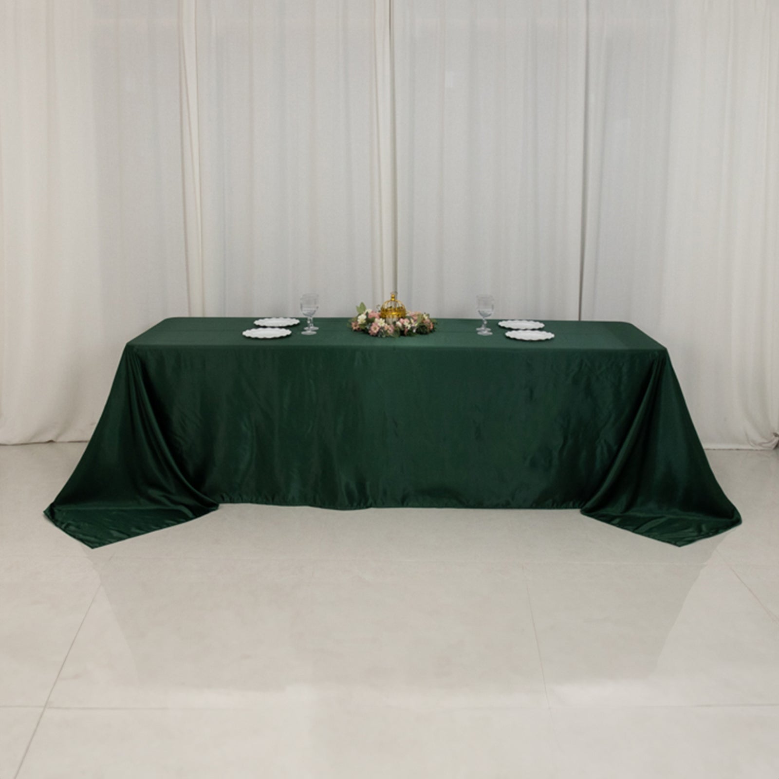 Lamour Satin 90"x156" Rectangle Tablecloth Hunter Emerald Green - Luxurious, Soft Seamless Table Cover