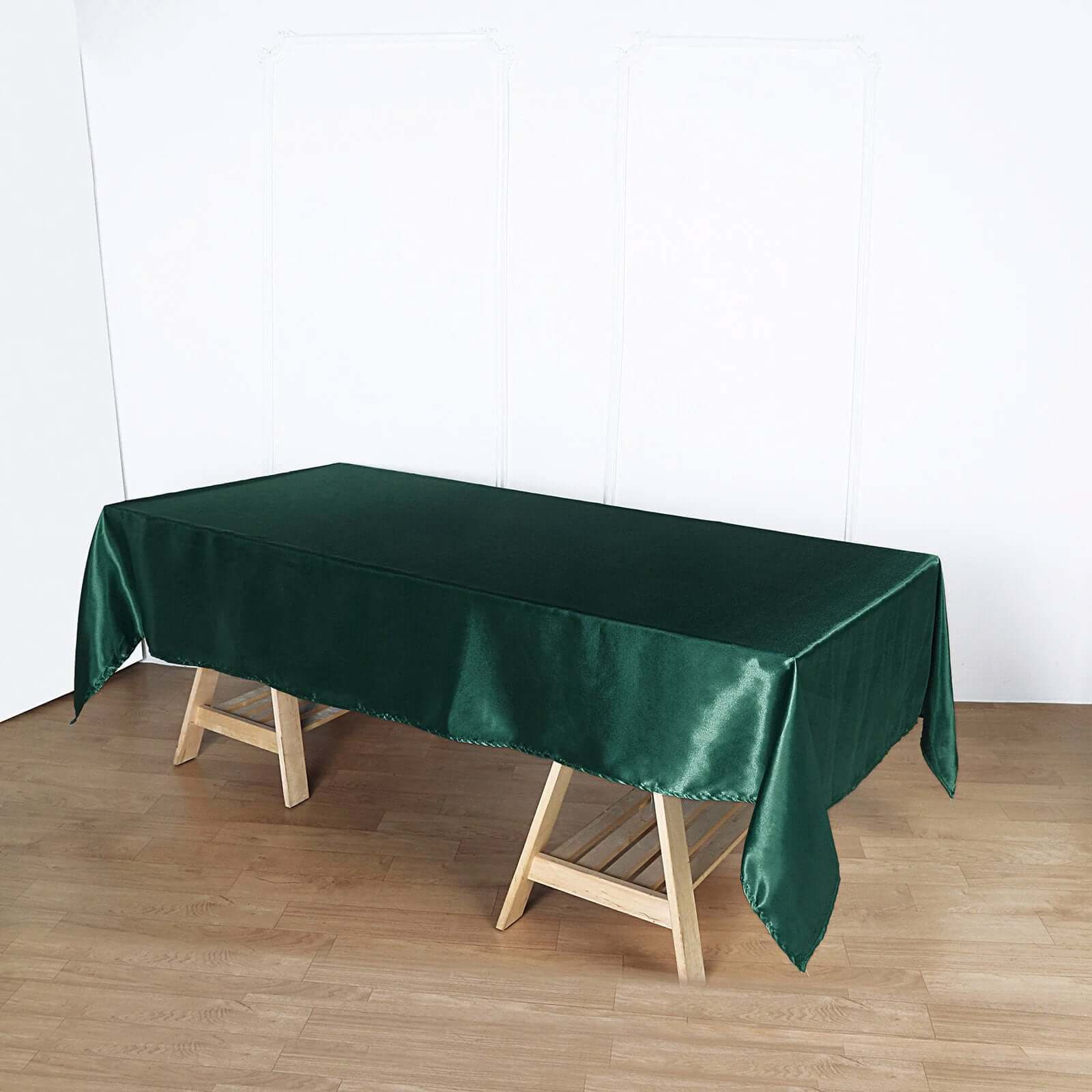 Satin Rectangular 60"x102" Tablecloth Hunter Emerald Green - Smooth and Lustrous Table Cover