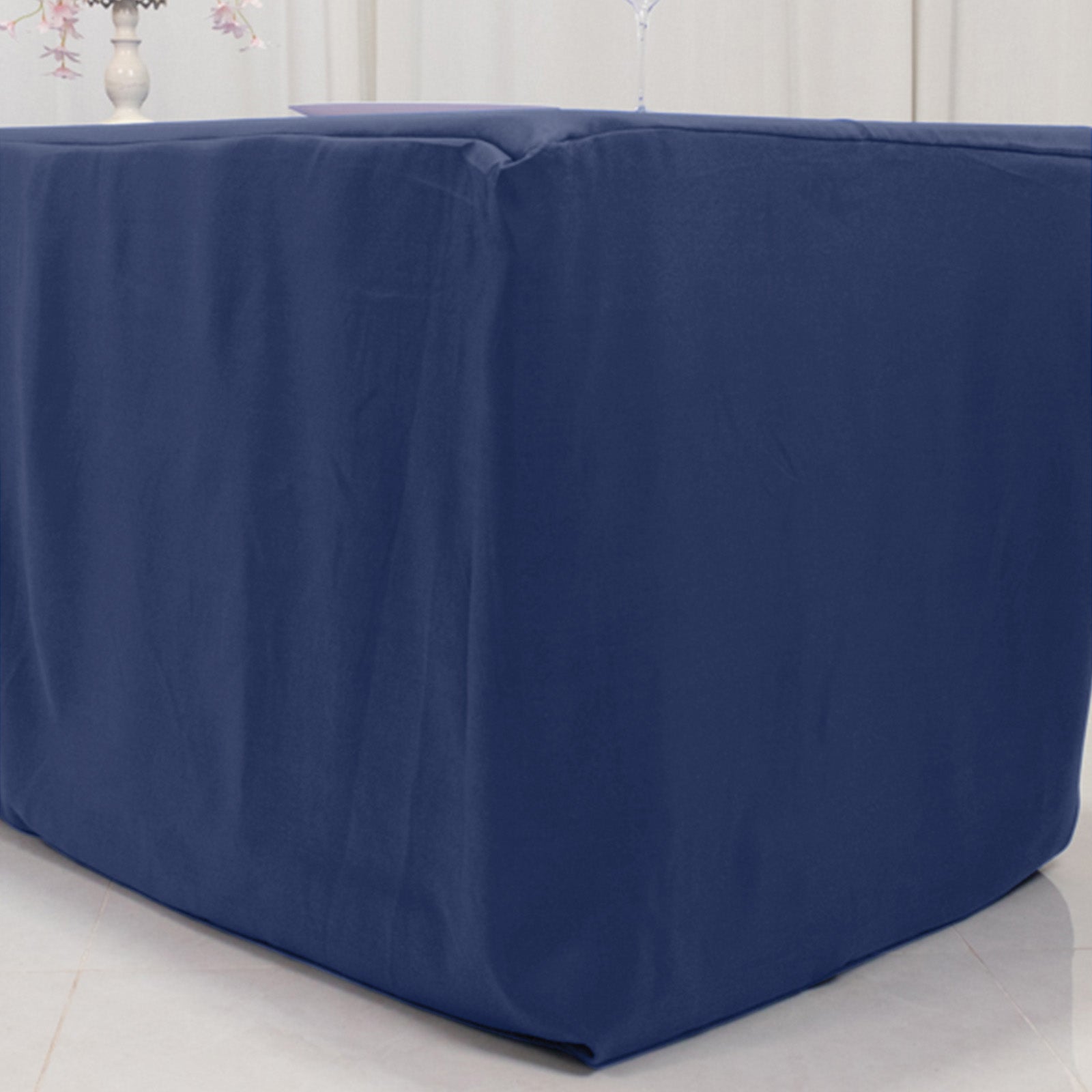 Premium Polyester 8ft Rectangle Tablecloth Navy Blue Durable Fitted 220GSM Table Cover
