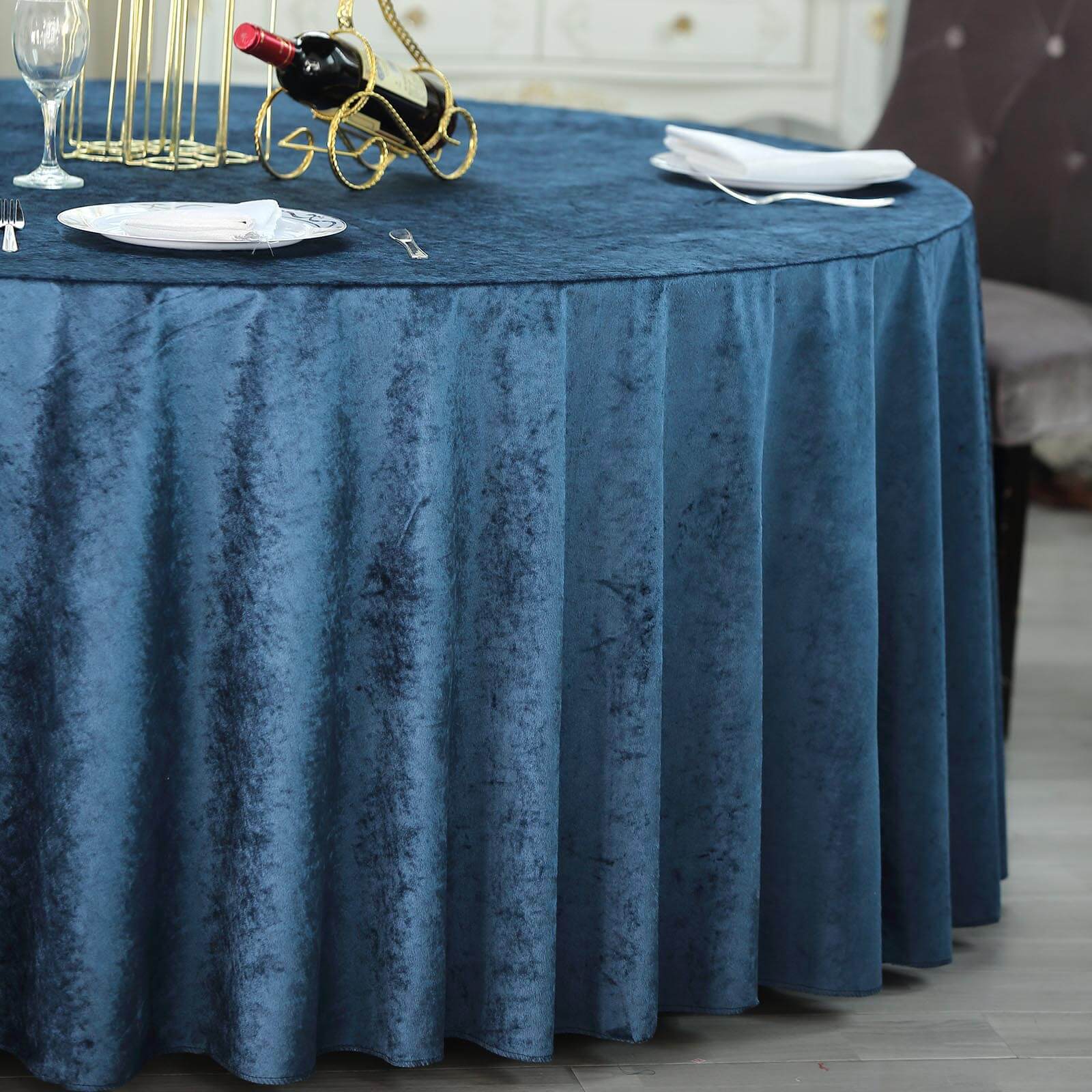Premium Velvet 120" Round Tablecloth Navy Blue - Reusable Soft & Seamless Table Cover