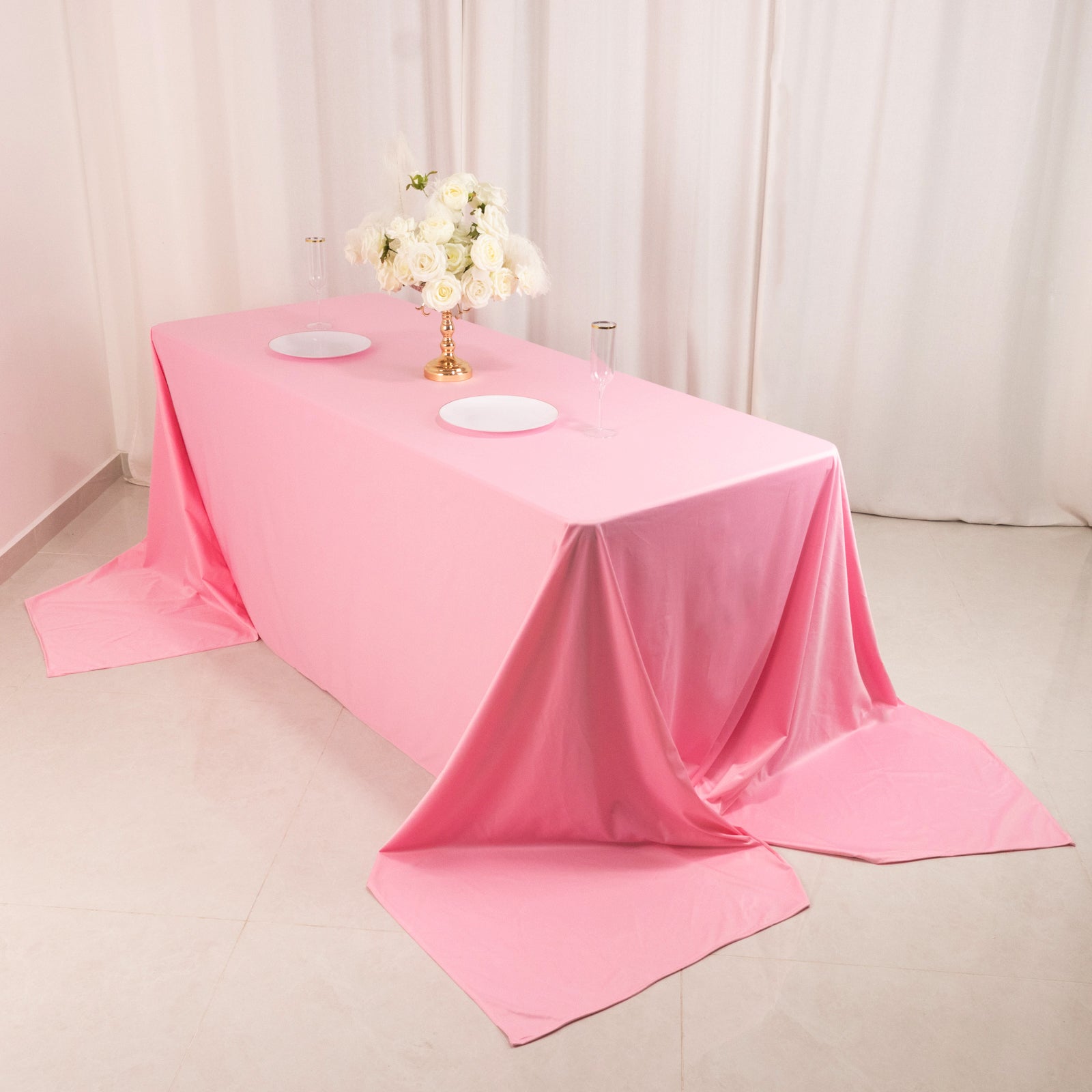 Scuba Rectangular 90"x156" Tablecloth Pink - Wrinkle Free, Stain Resistant & Seamless Table Cover