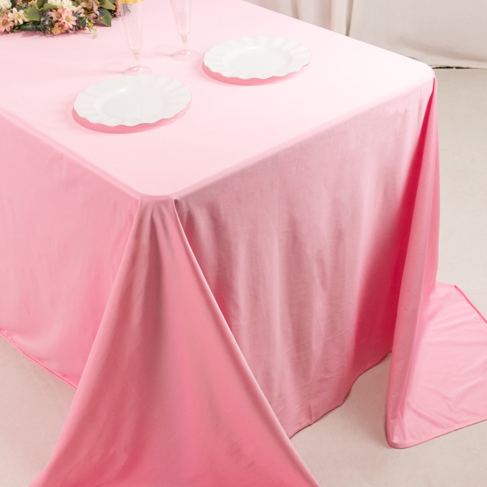 Scuba Rectangular 90"x132" Tablecloth Pink - Wrinkle Free, Stain Resistant & Seamless Table Cover