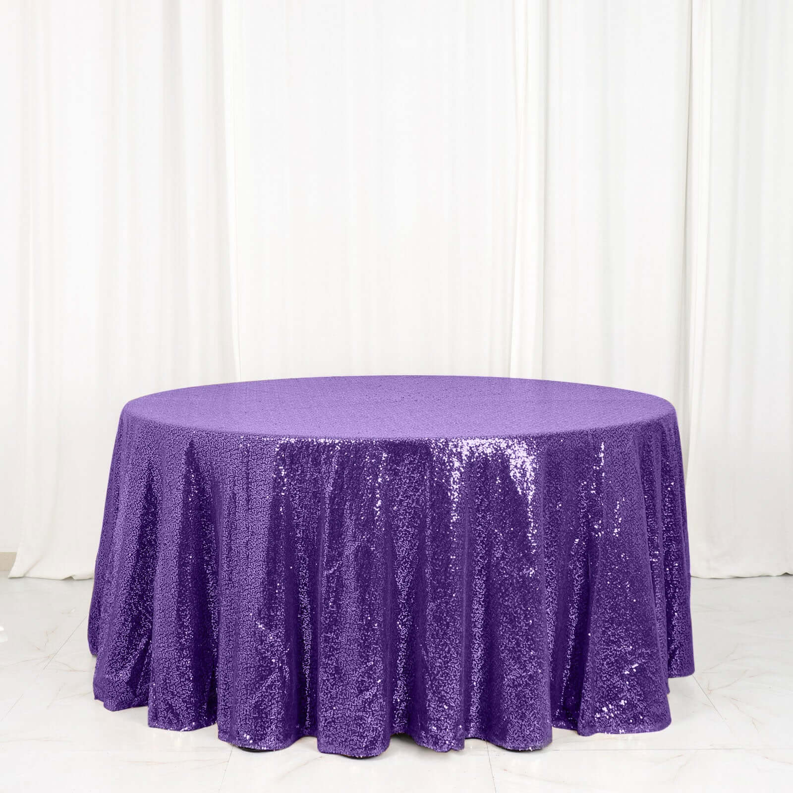 Sequin 120" Round Tablecloth Purple - Seamless Glittering Table Cover