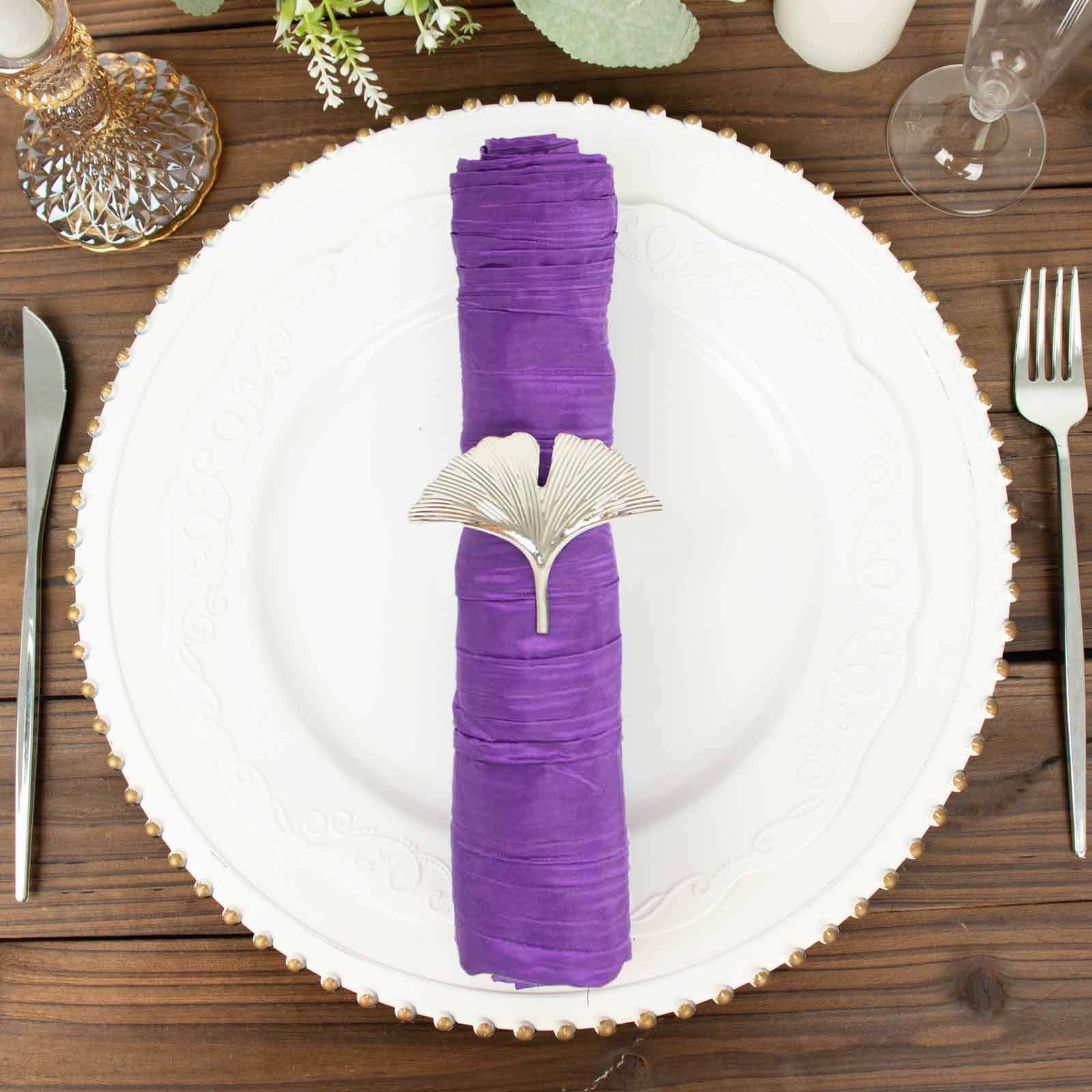 5 Pack Taffeta 20"x20" Napkins Purple - Accordion Crinkle Dinner Napkins