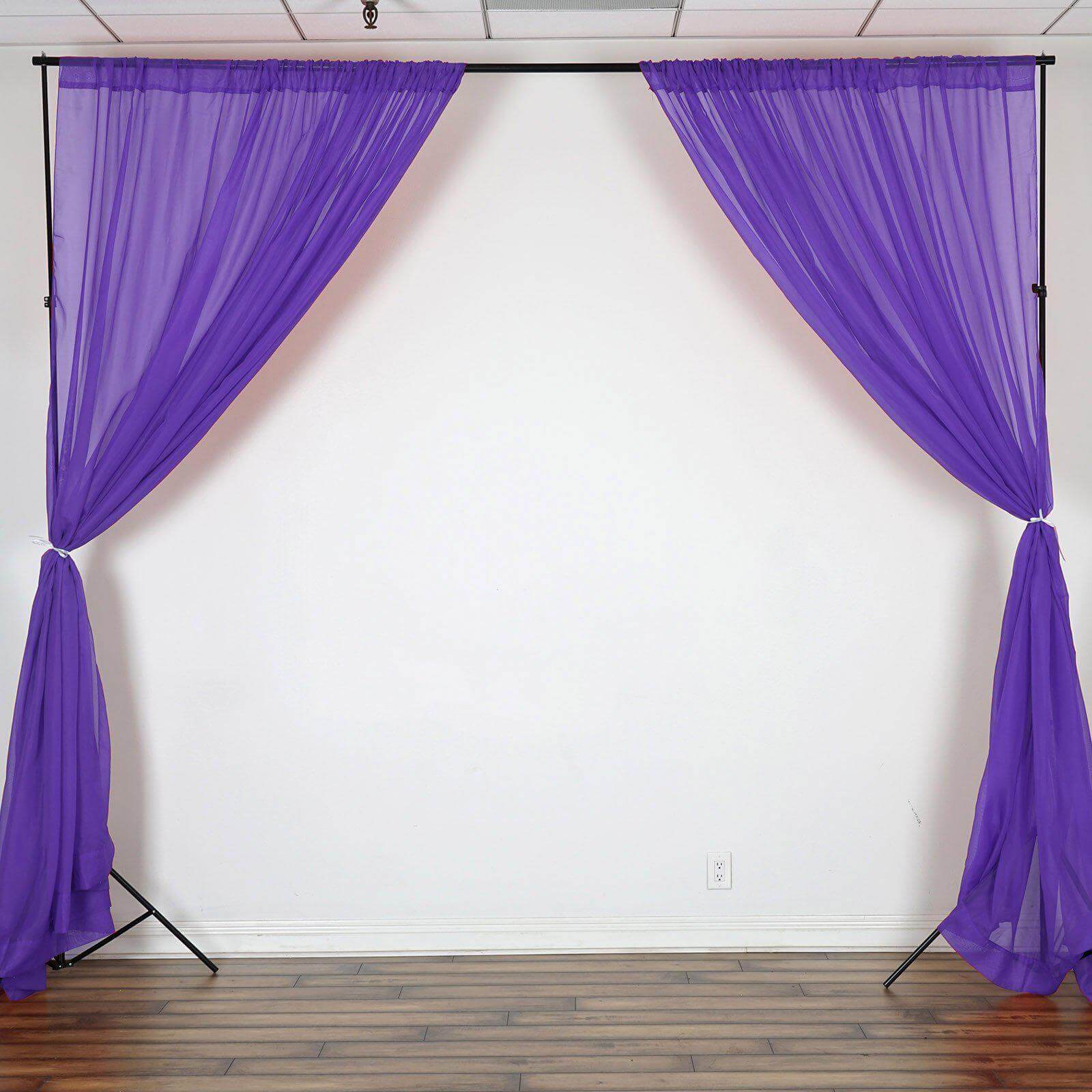 2 Pack Purple Sheer Chiffon Event Curtain Drapes, Durable Flame Resistant Organza Backdrop Event Panels With Rod Pockets - 10ftx10ft