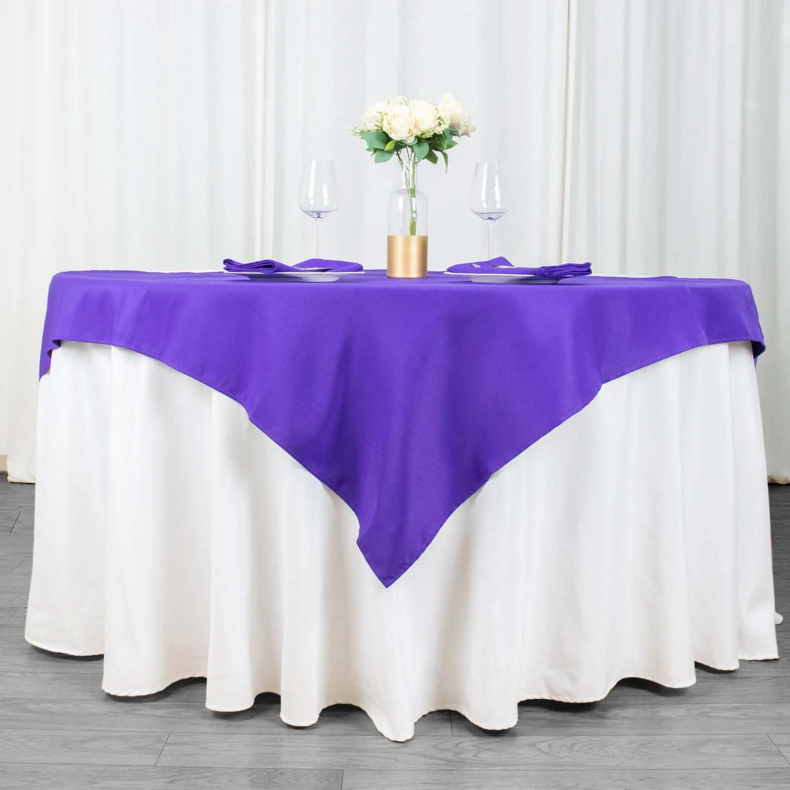 Premium Polyester 54"x54" Table Overlay Square Tablecloth Purple - 220GSM Stain and Wrinkle-Resistant Table Topper