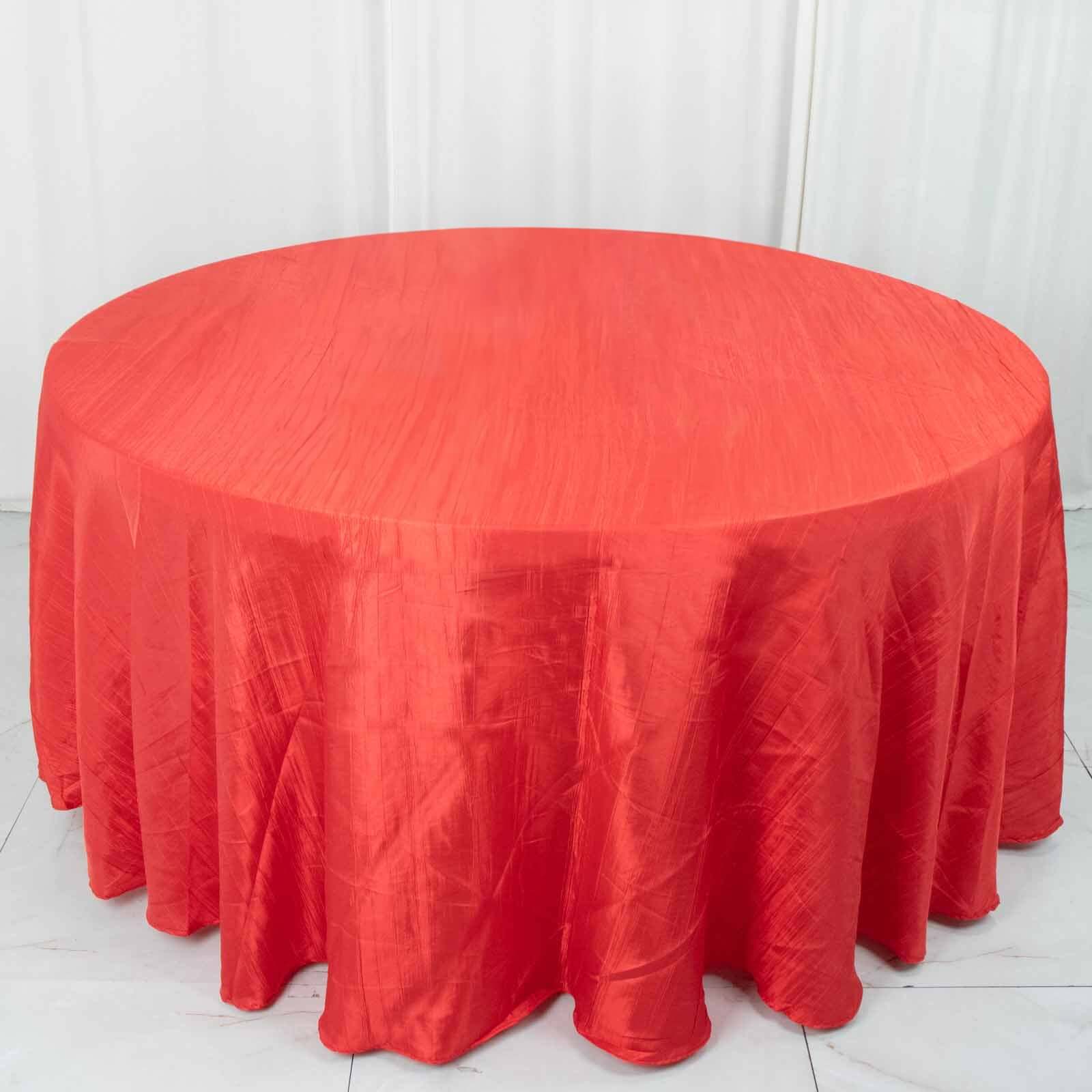 Taffeta 120" Round Tablecloth Red - Seamless Accordion Crinkle Table Cover