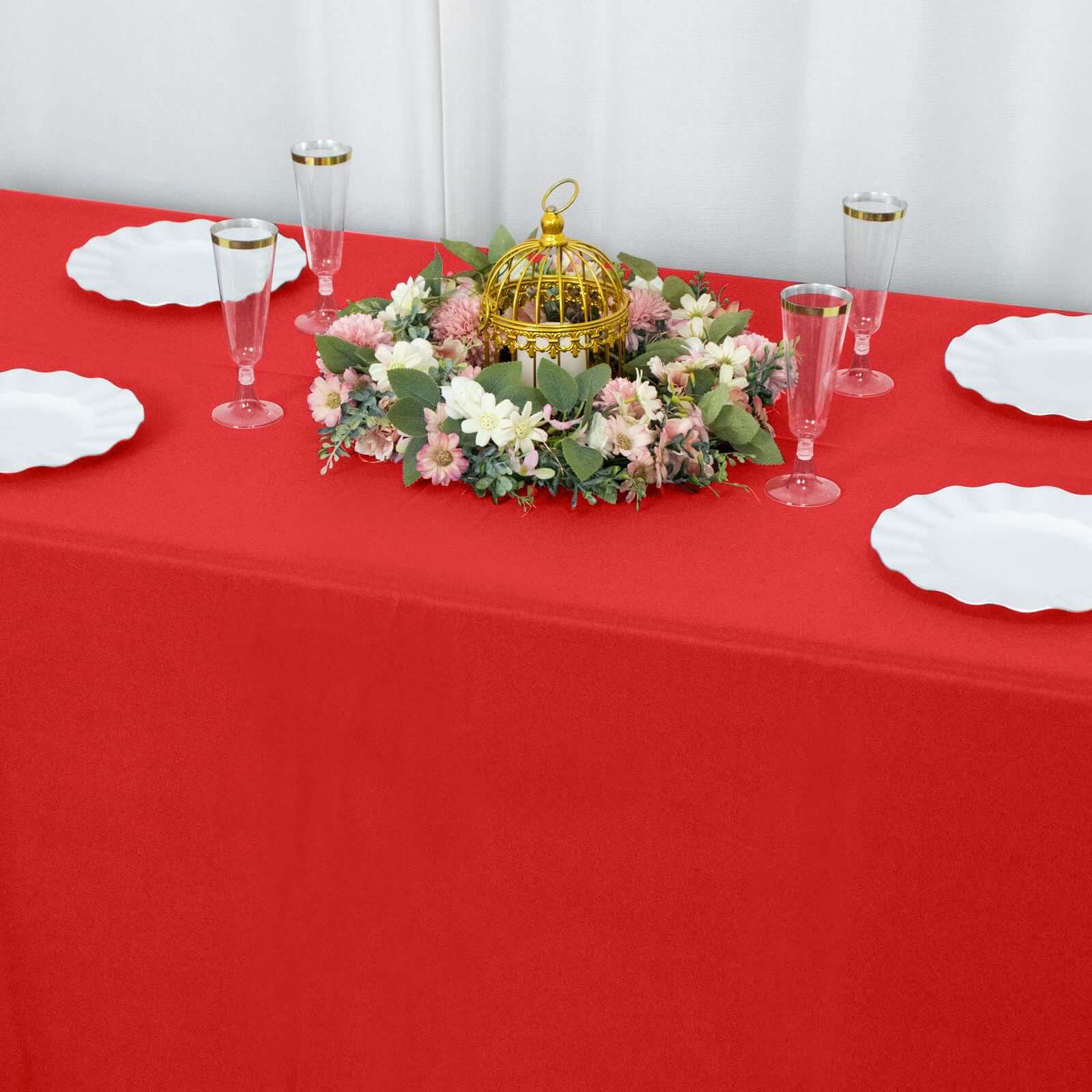 Premium Polyester 90"x132" Rectangle Tablecloth Red - Seamless 220GSM Stain-Resistant Table Cover