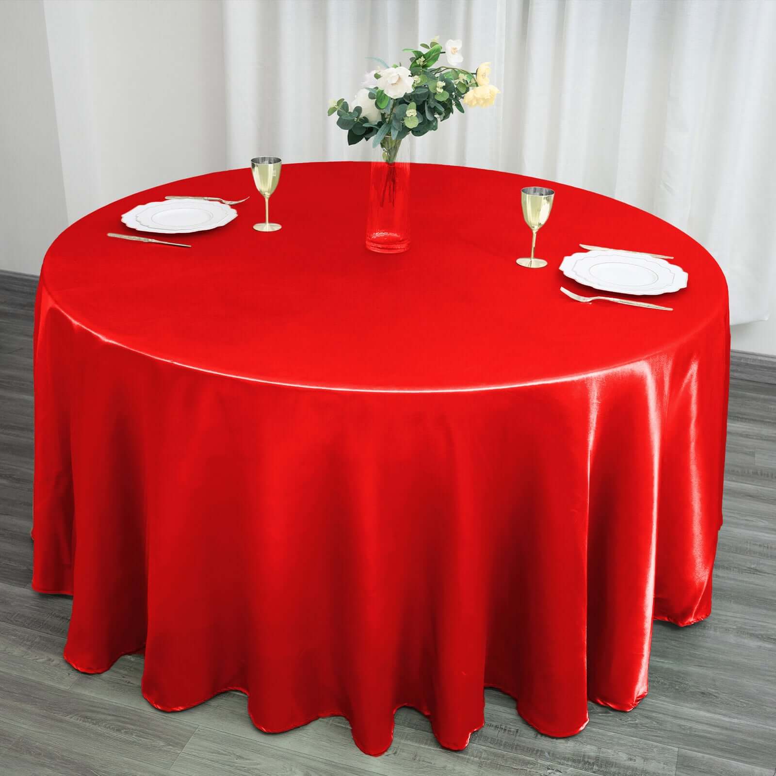 Satin 120" Round Tablecloth Red - Stylish Seamless Table Cover