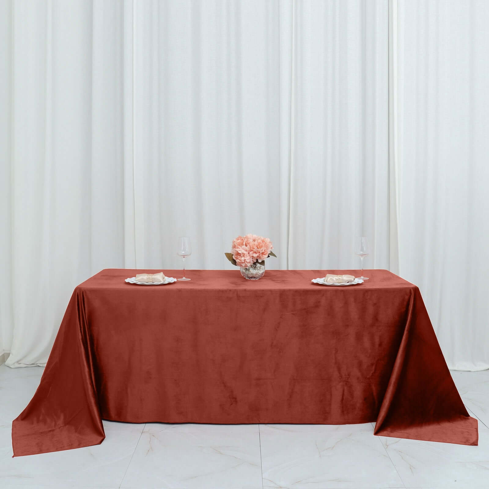 Premium Velvet 90"x132" Rectangle Tablecloth Terracotta (Rust) - Reusable Soft & Seamless Table Cover