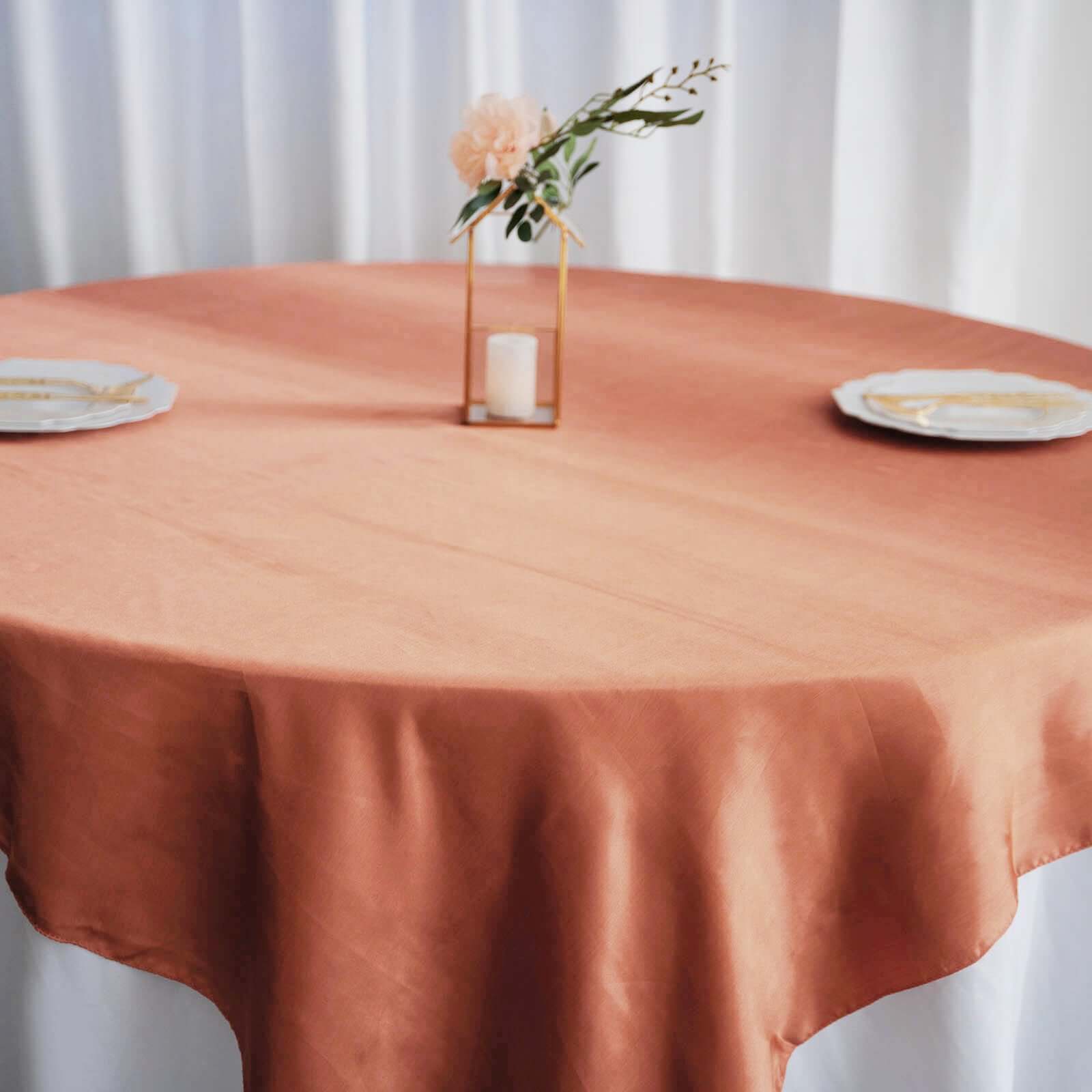 Satin 72"x72" Table Overlay Square Tablecloth Terracotta (Rust) - Smooth Finish Table Cover