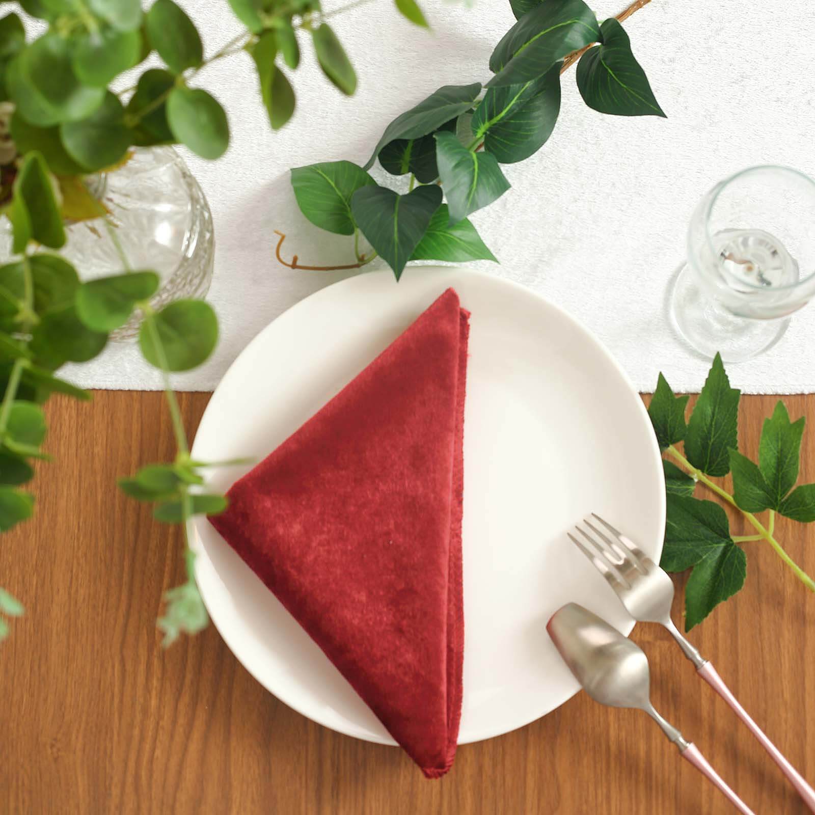 5 Pack Premium Velvet 20"x20" Napkins Burgundy - Soft Sheen Finish Cloth Napkins