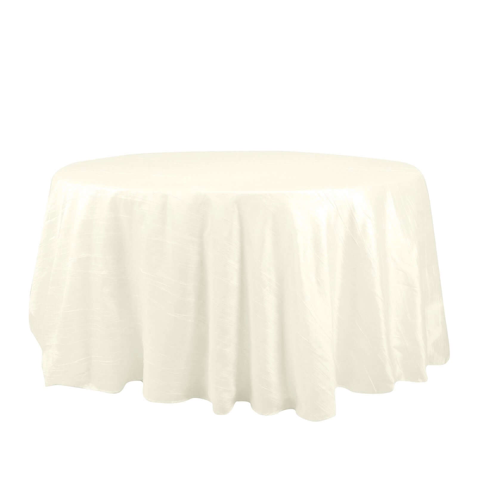 Taffeta 132" Round Tablecloth Ivory - Seamless Accordion Crinkle Table Cover