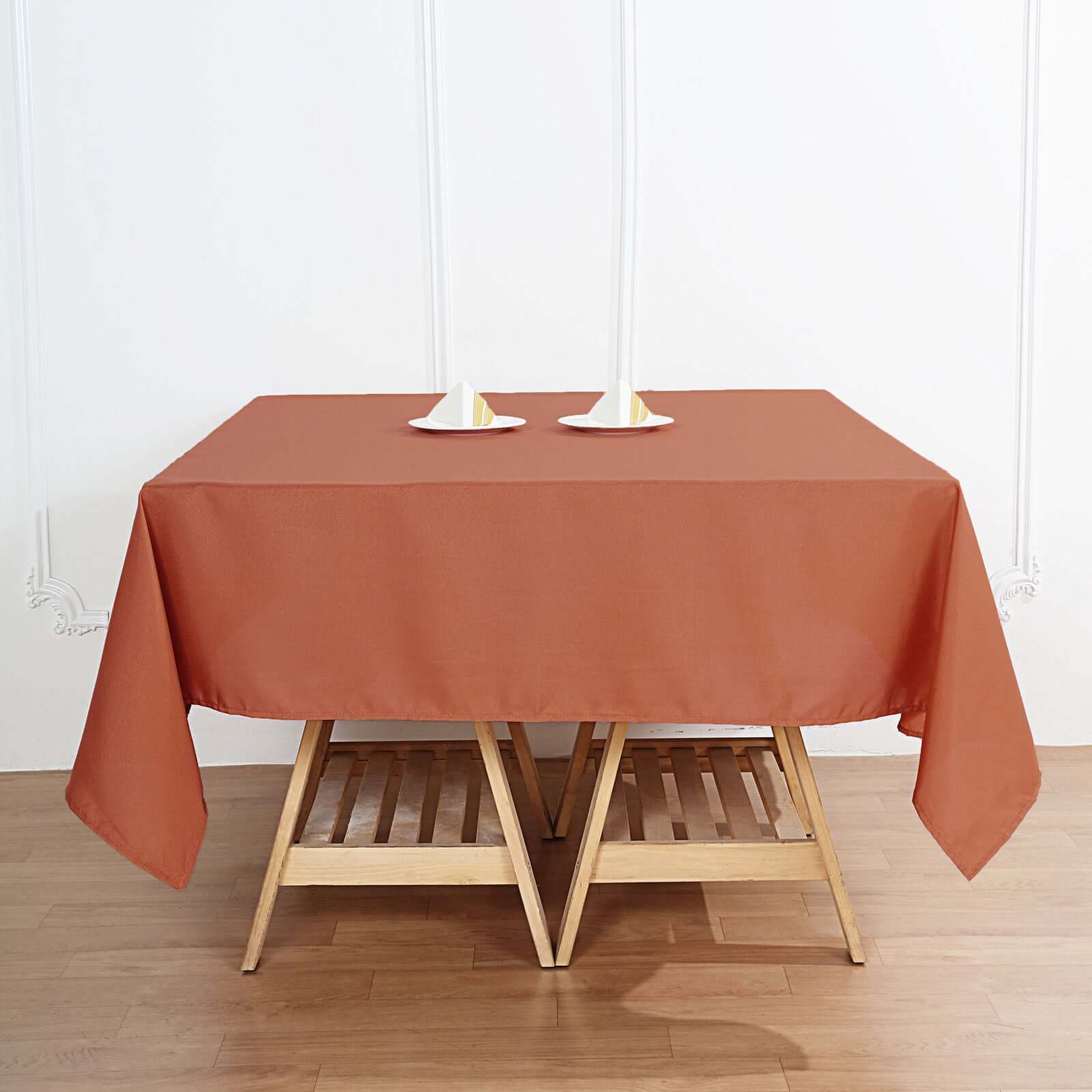 Polyester Square 70"x70" Tablecloth Terracotta (Rust) - Wrinkle-Resistant & Durable Table Cover