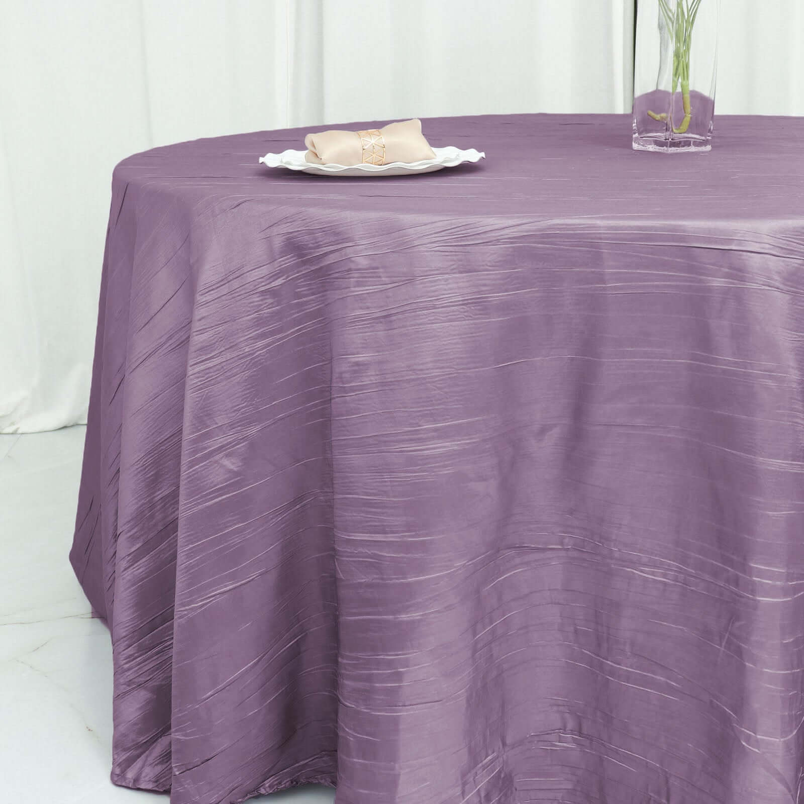 Taffeta 120" Round Tablecloth Violet Amethyst - Seamless Accordion Crinkle Table Cover